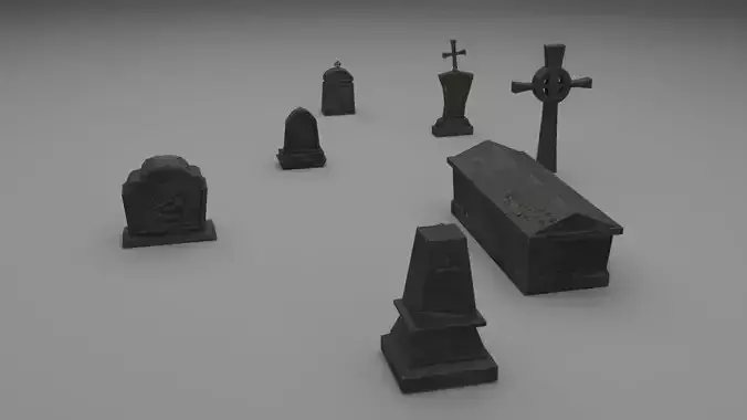 PBR TombStone gravestone with cross Low-poly 3D model
