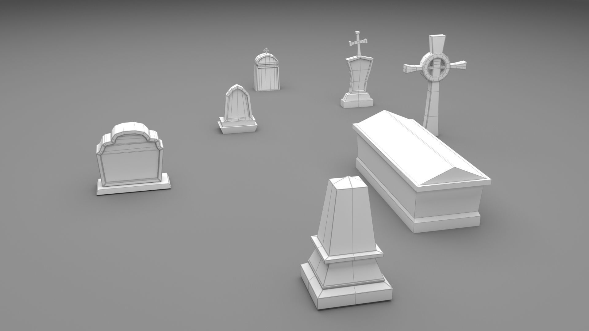 PBR TombStone gravestone with cross Low-poly 3D model_11
