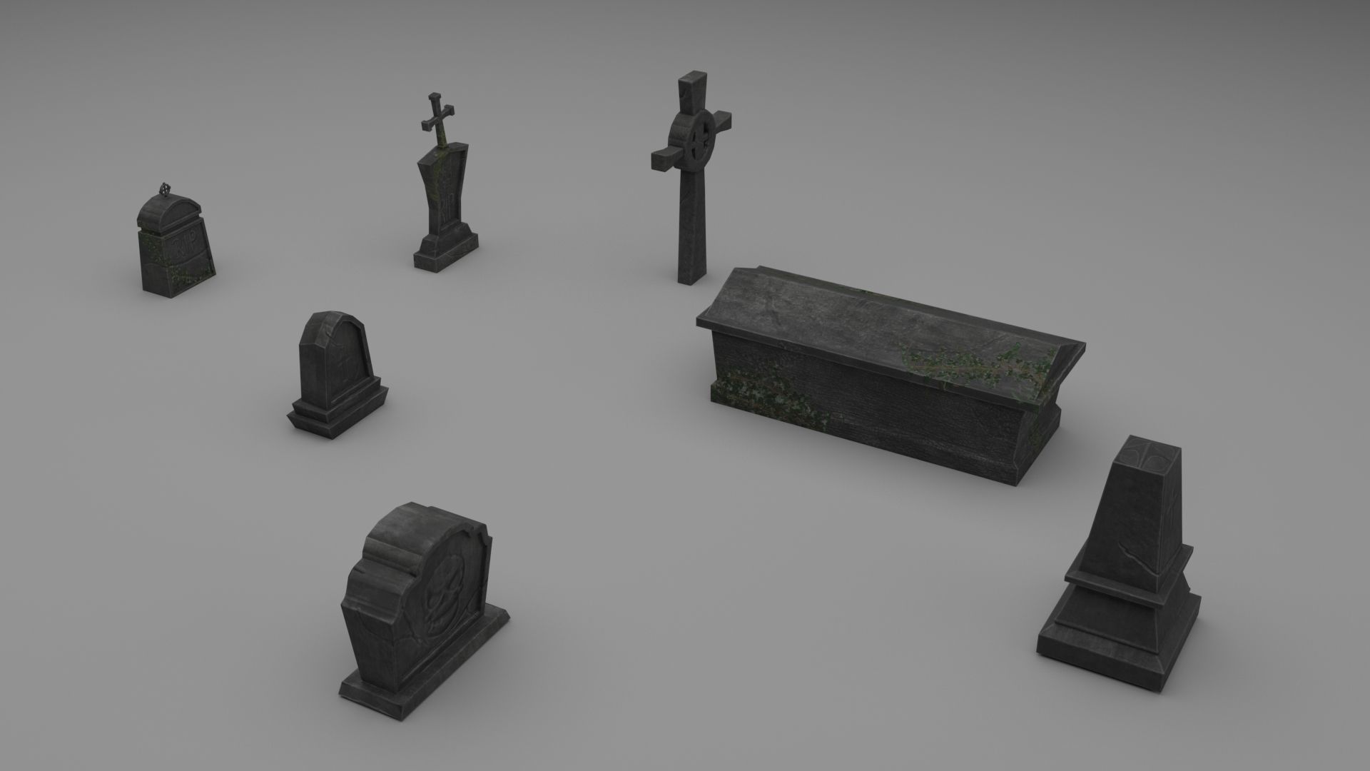 PBR TombStone gravestone with cross Low-poly 3D model_1