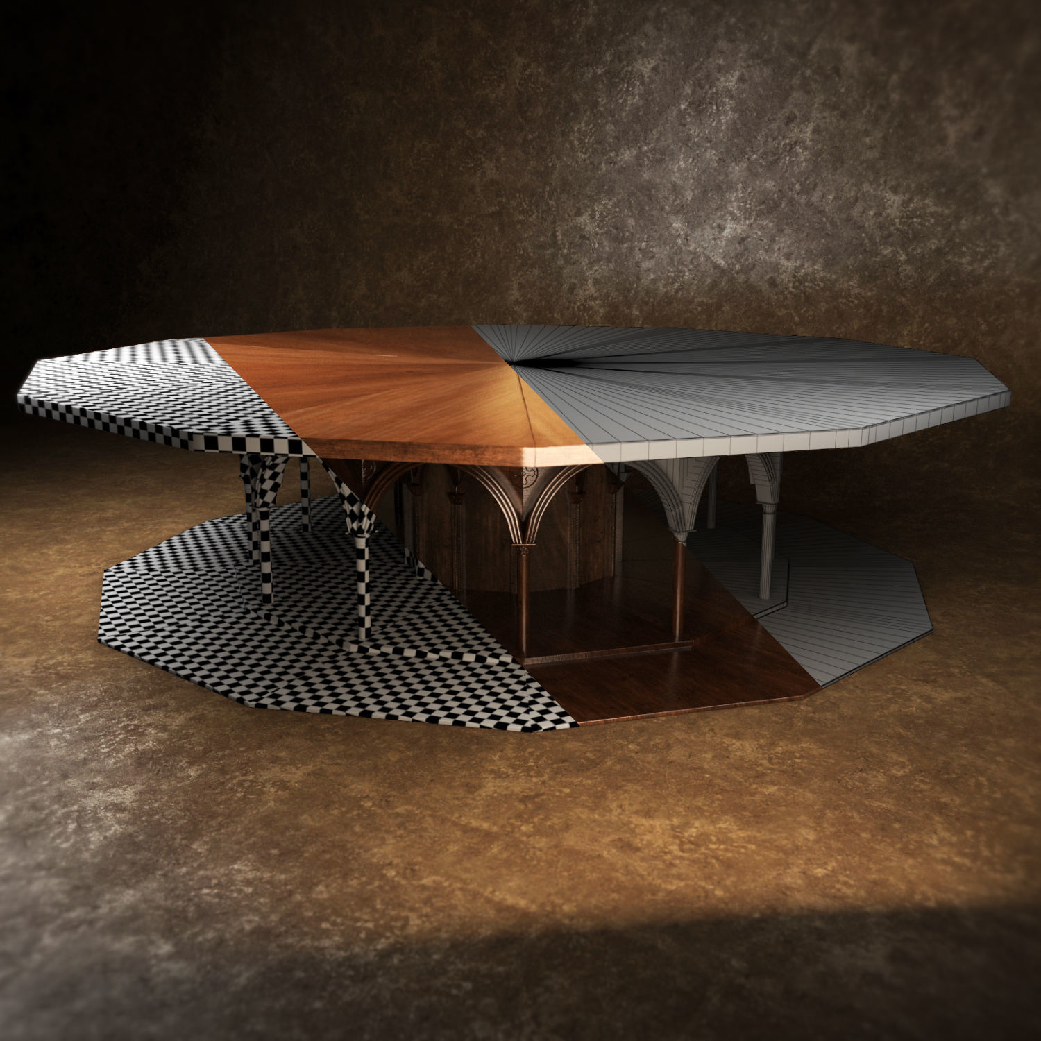 Medieval table Low-poly 3D model_2