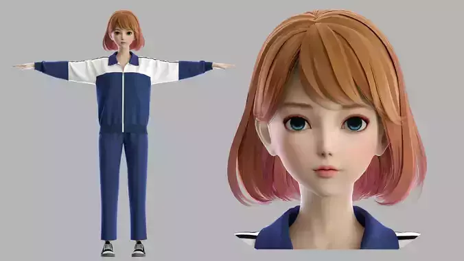 cartoon female middle school student girl little girl