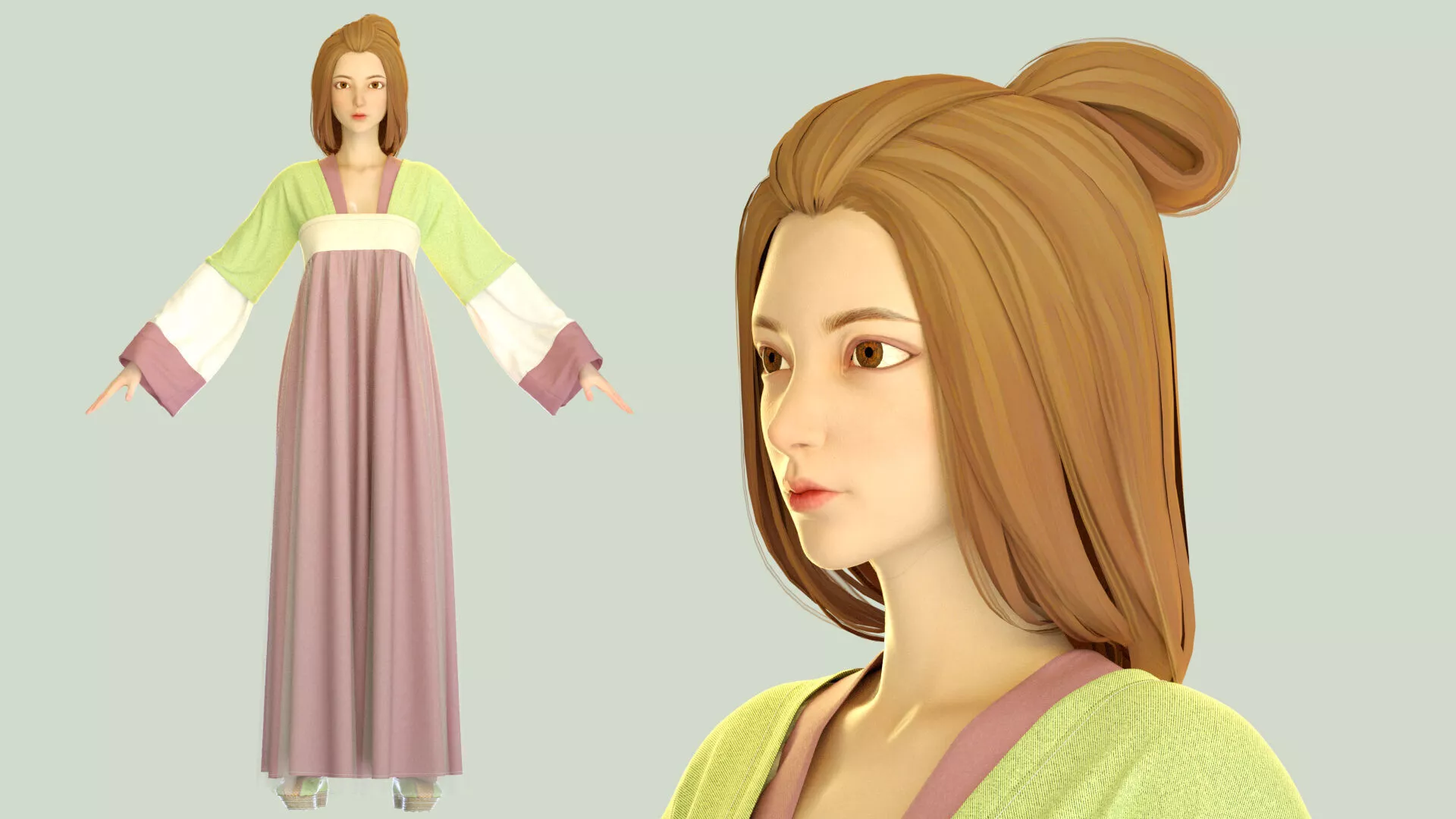 Cartoon Hanfu women chest-length skirts ancient characters 3D model