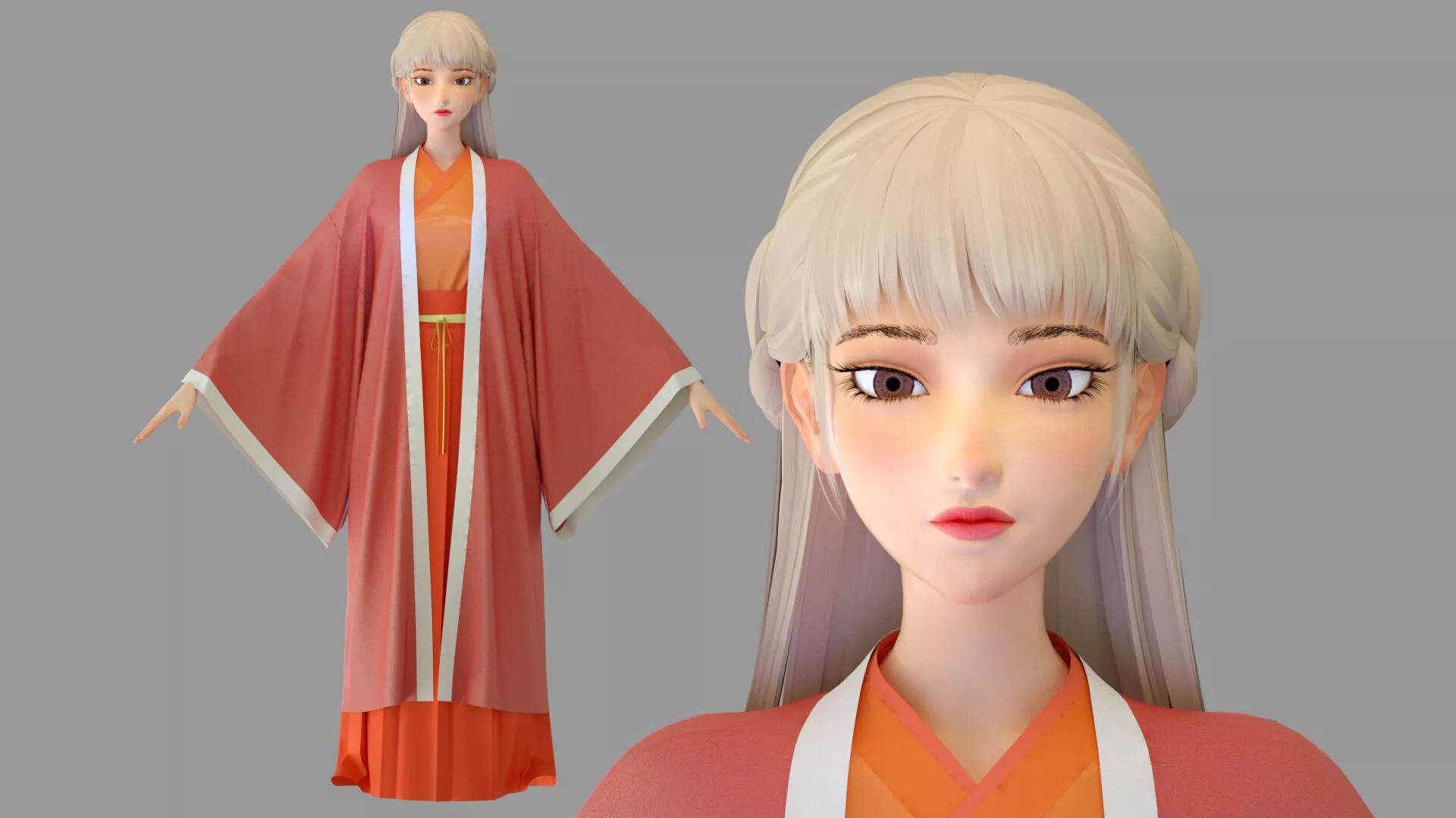 Cartoon Hanfu girl Hanfu chest-length skirt costume dance 3D model