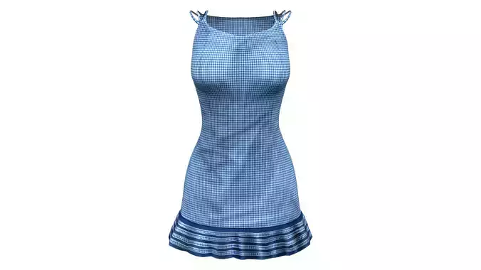 Blue Checkered Pattern Casual Midi Dress With Straps