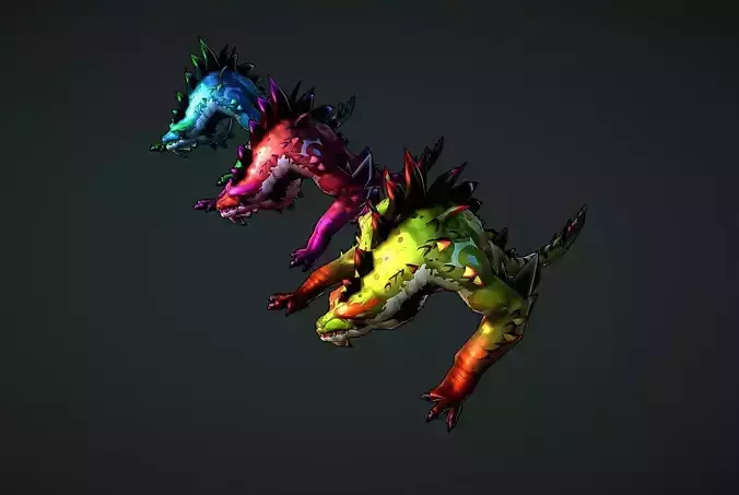 Crocodile 3D three different colored dragons