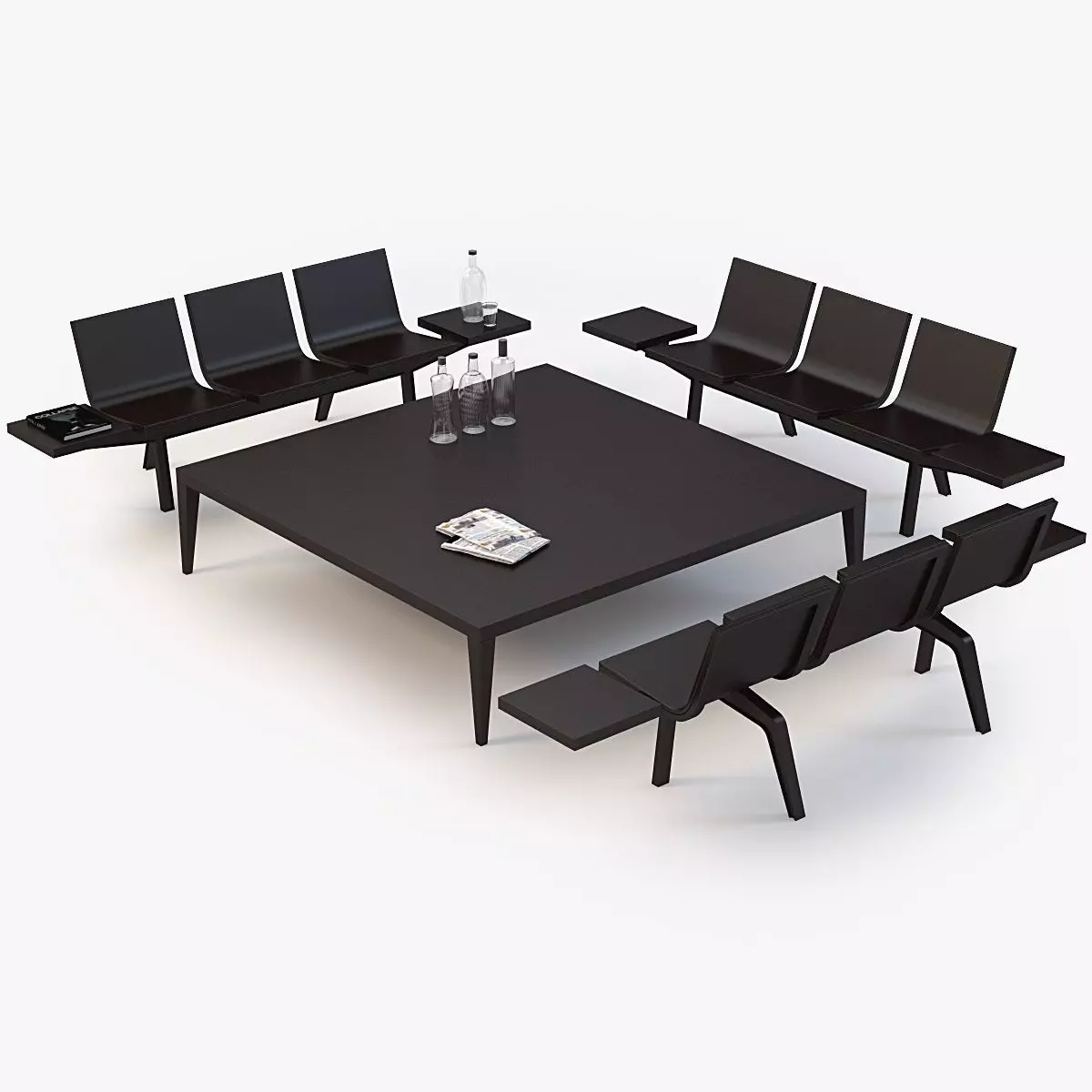 Trienal Three Seater Bench With Table 3D model