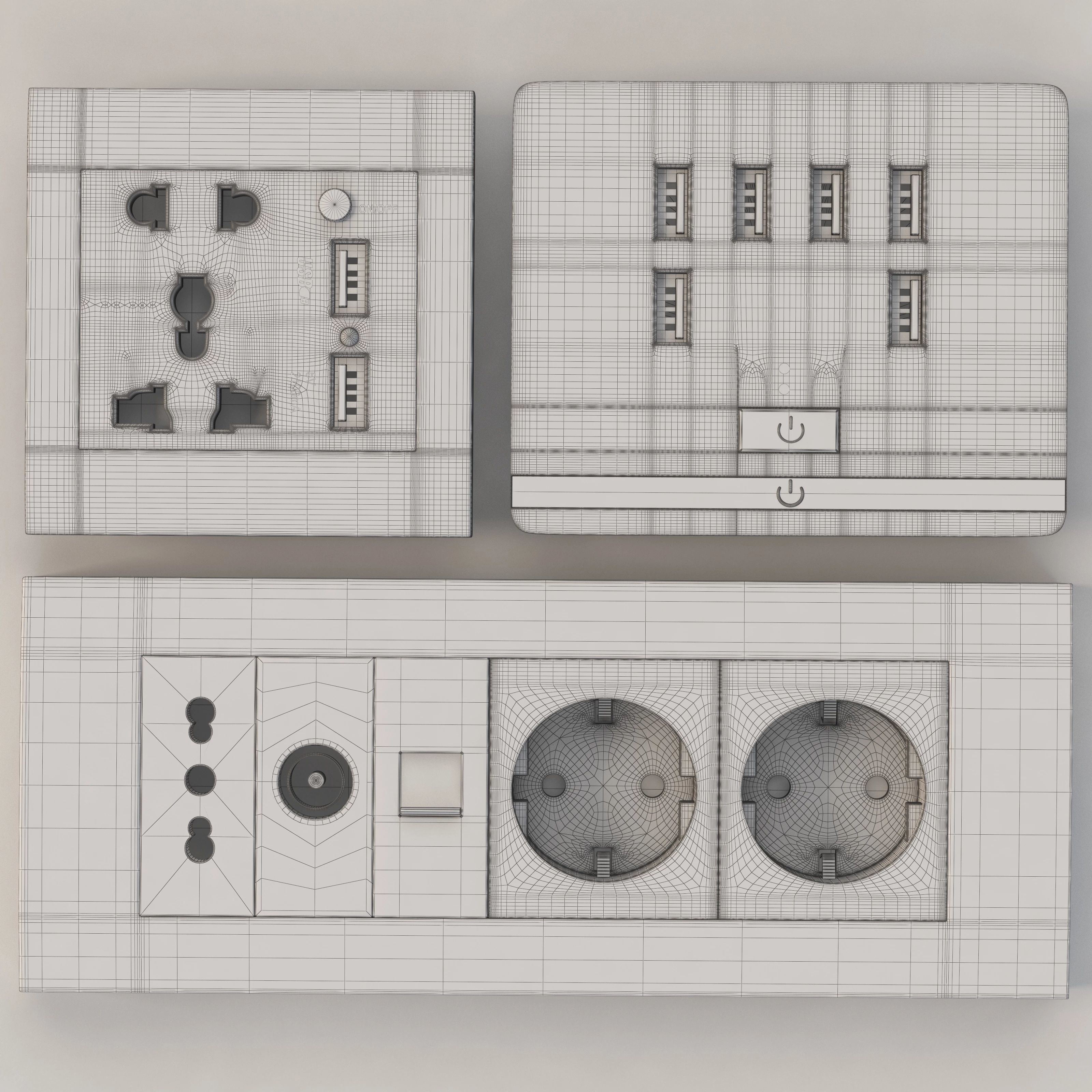Swarn Usb Wall Socket and Charger Power Outlet Set 3D model_1
