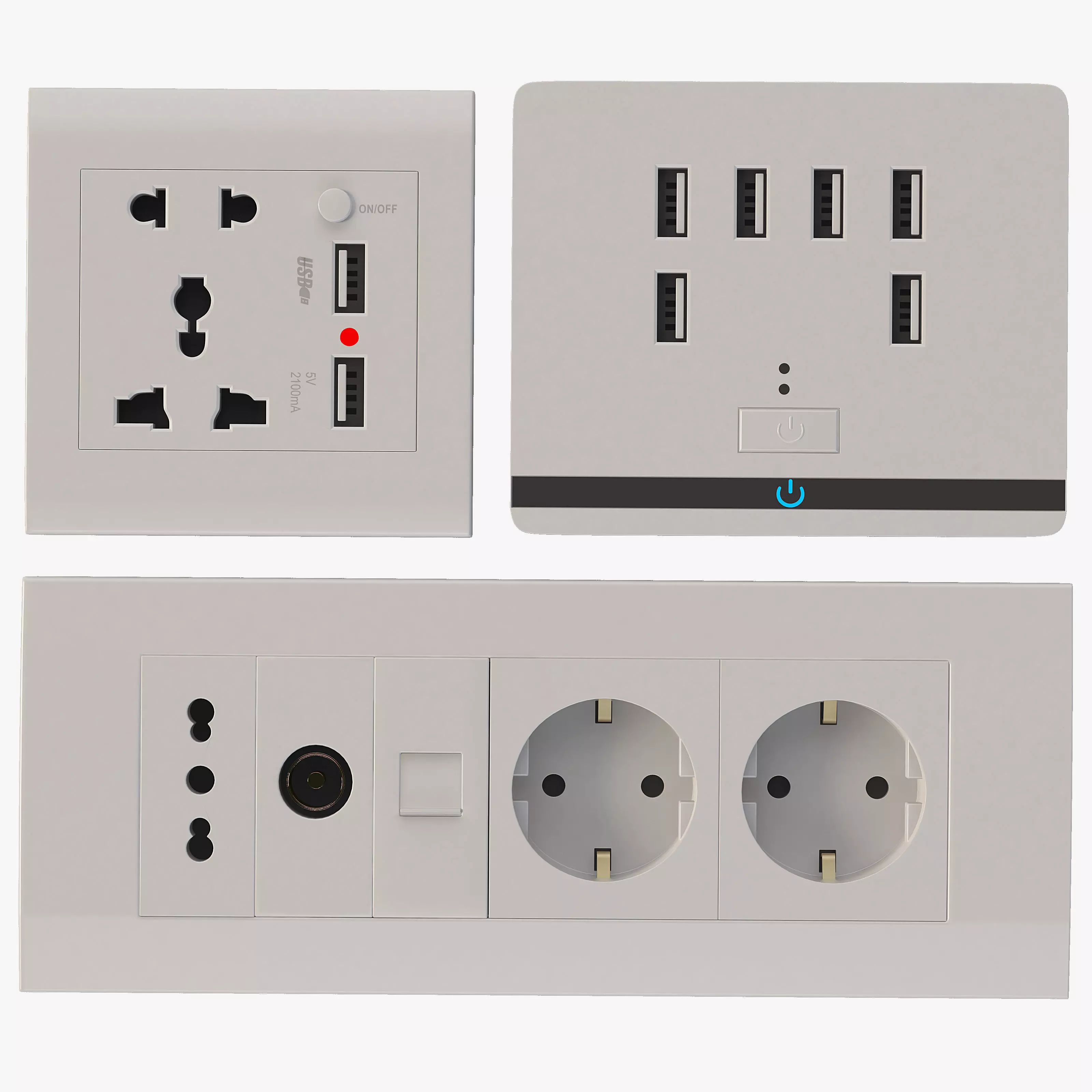 Swarn Usb Wall Socket and Charger Power Outlet Set 3D model_0