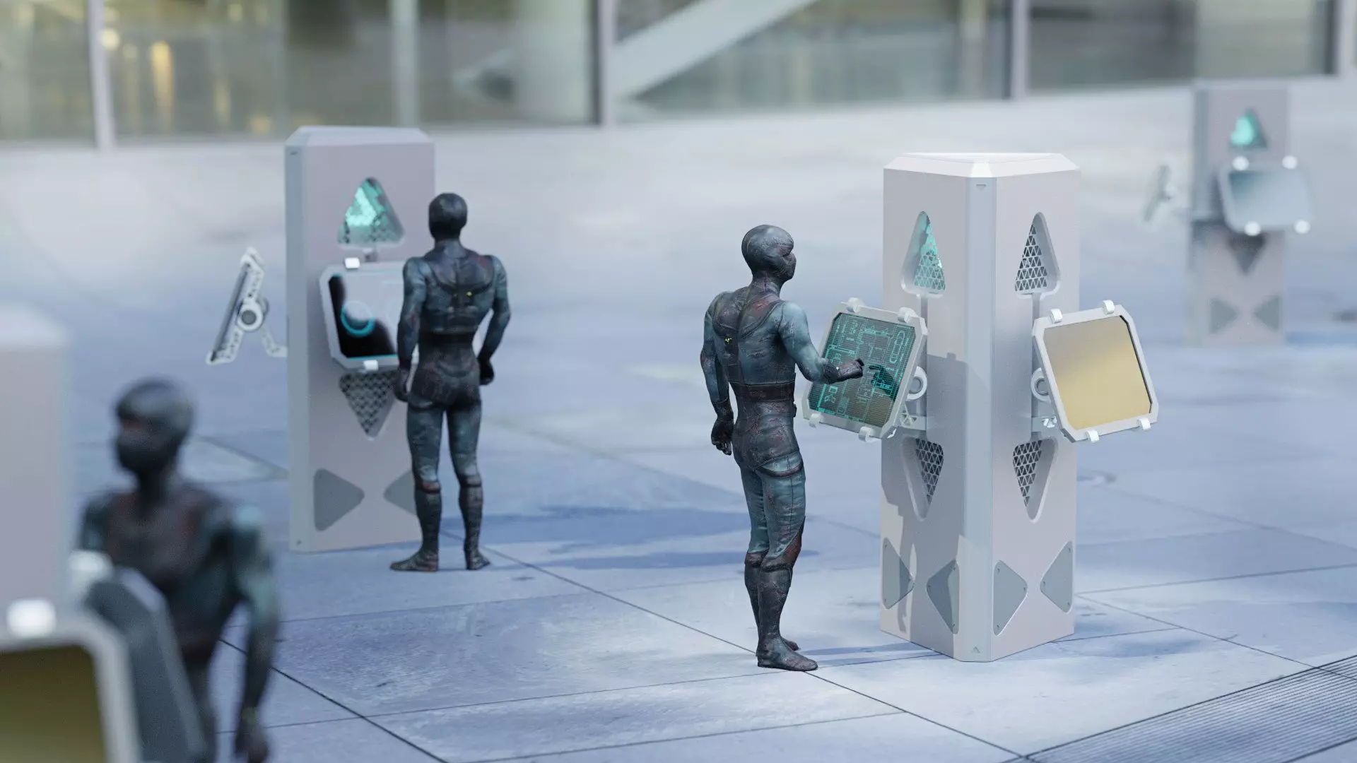 SciFi Info Pillar Console Low-poly 3D model_0