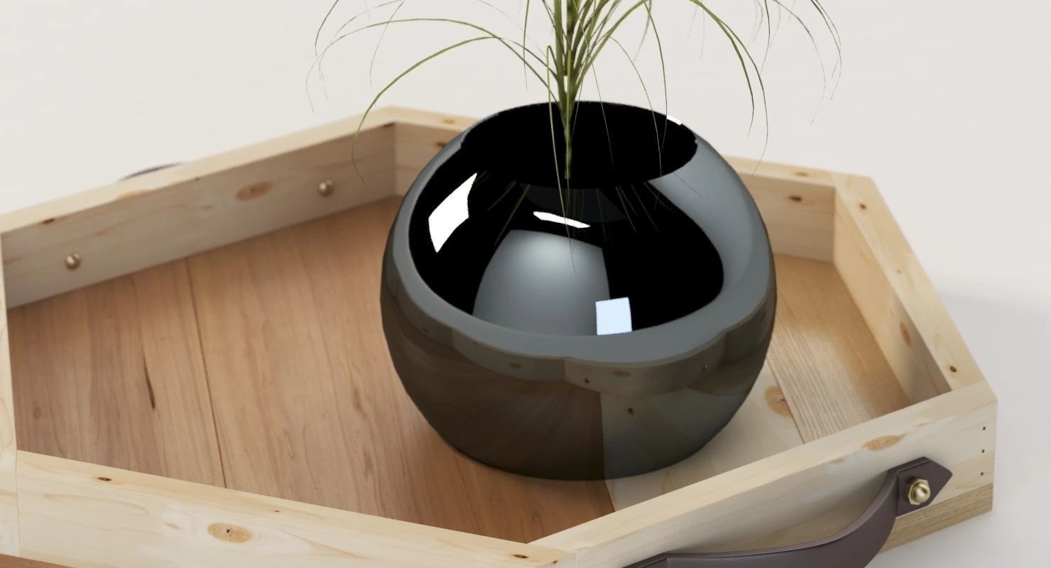 Reclaimed Wooden Hexagon Tray with Interior Planter Centerpiece 3D model_26