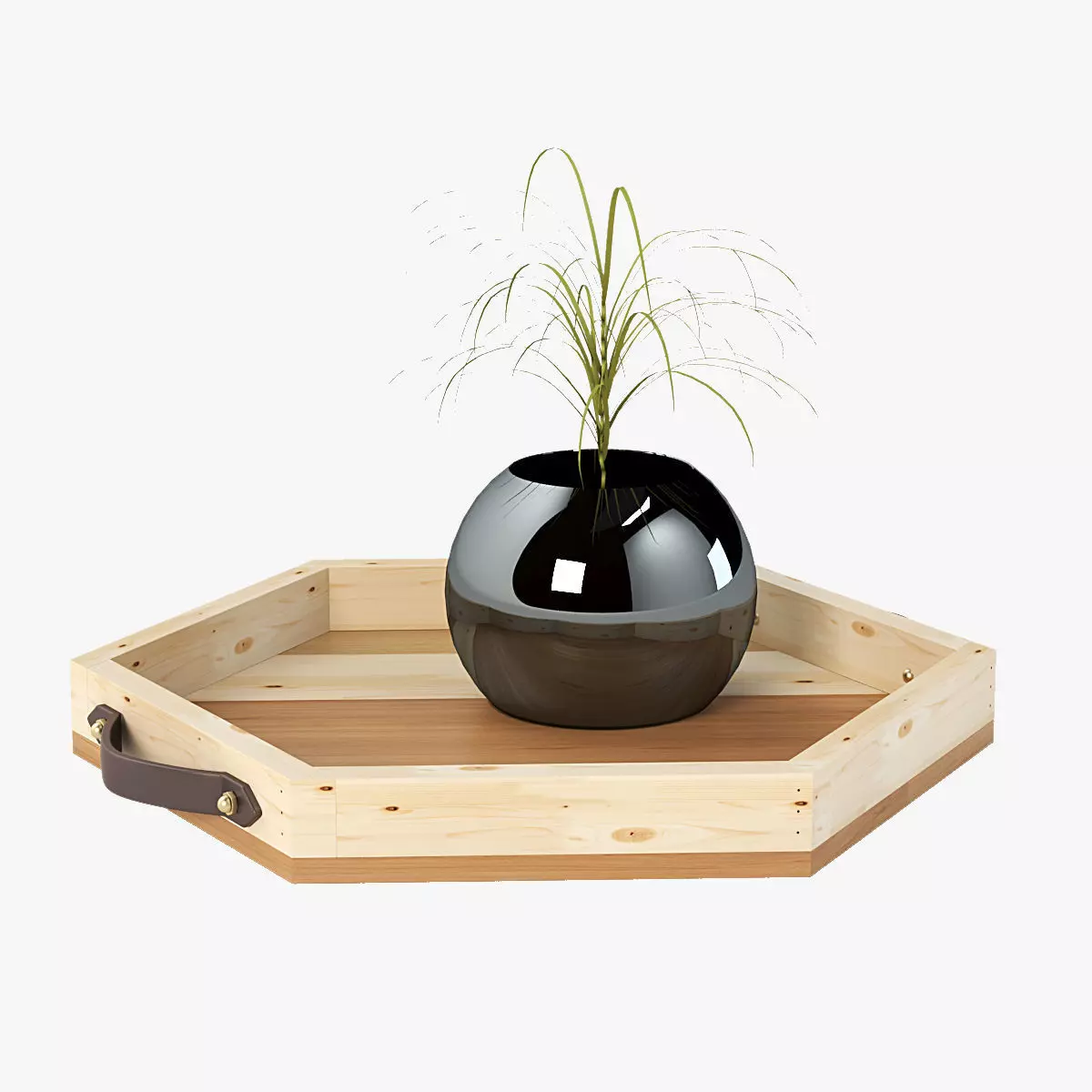 Reclaimed Wooden Hexagon Tray with Interior Planter Centerpiece 3D model_0