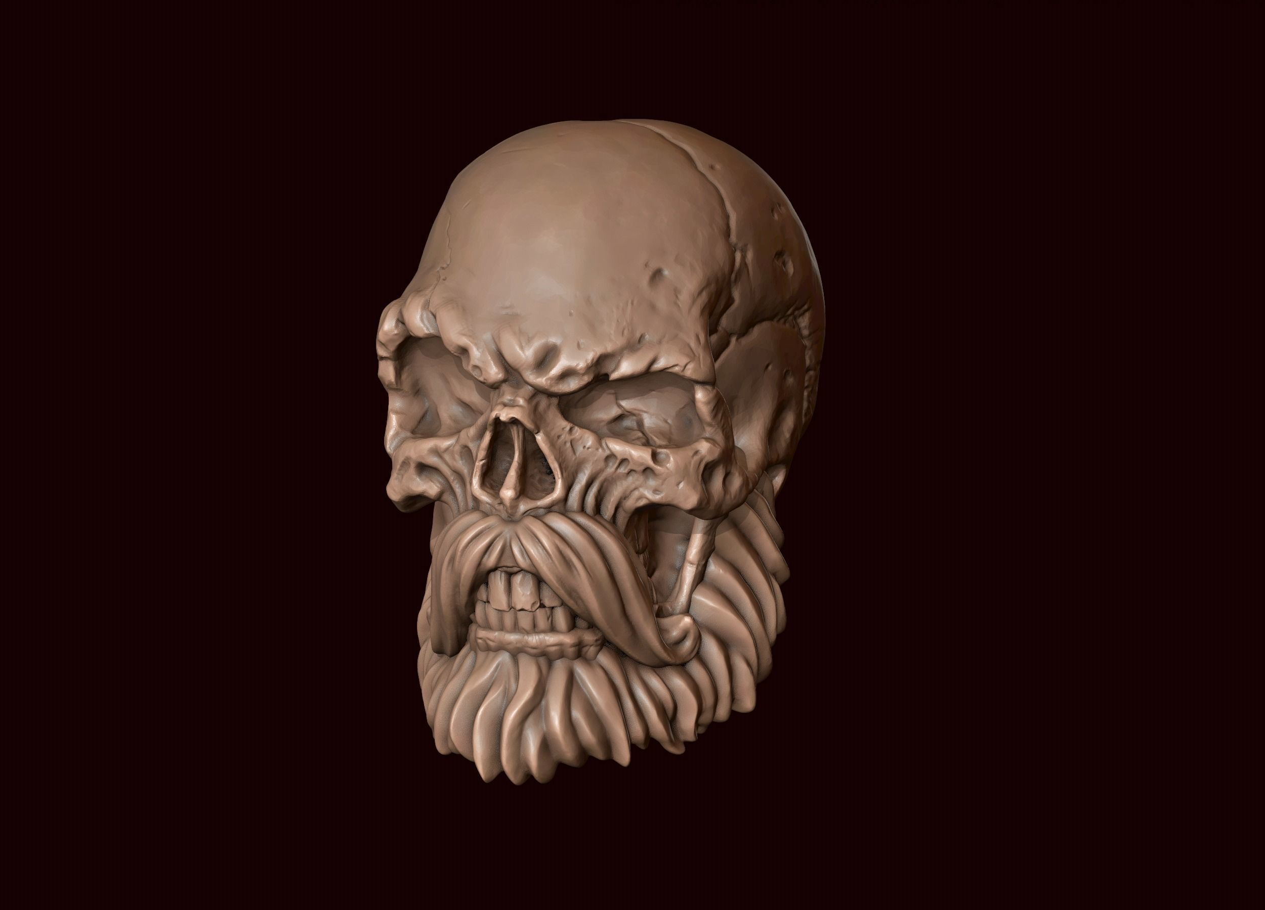 Skull with Beard and Mustache 3D print model_7