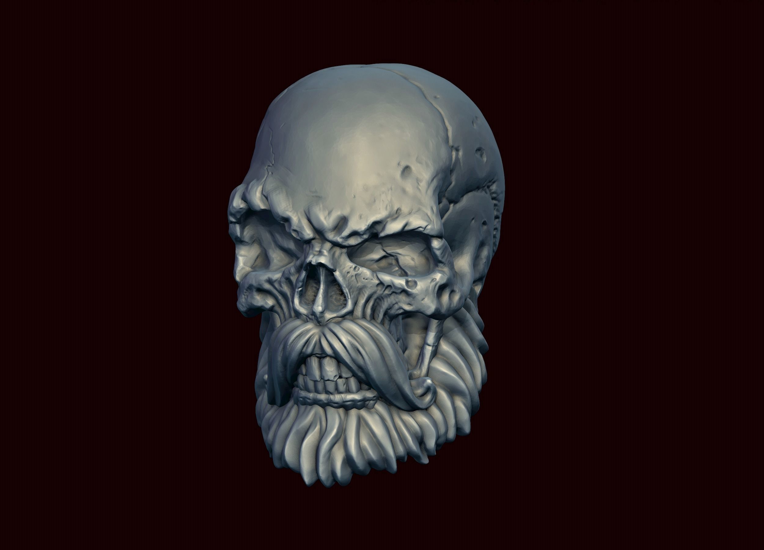 Skull with Beard and Mustache 3D print model_12