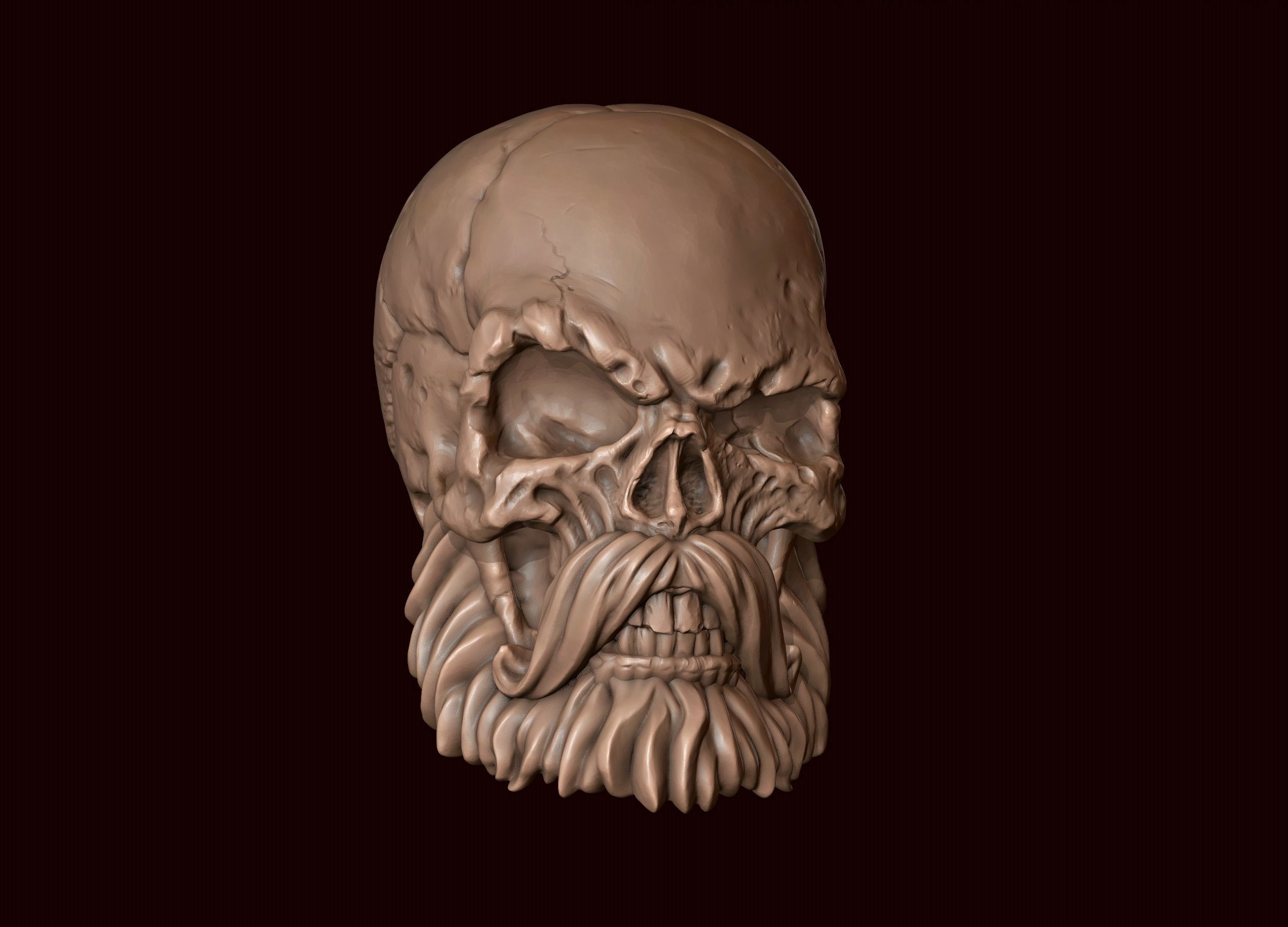 Skull with Beard and Mustache 3D print model_6