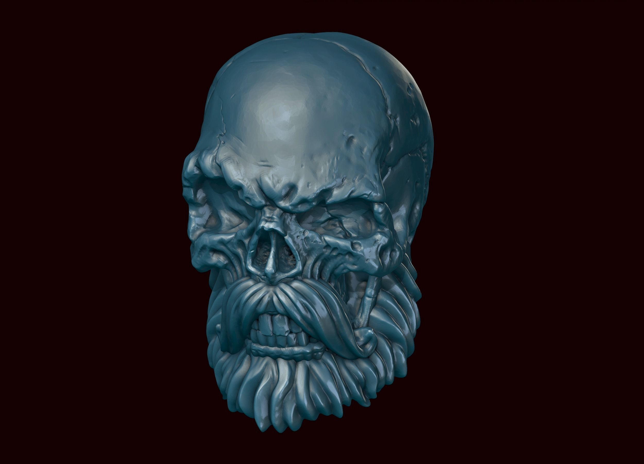 Skull with Beard and Mustache 3D print model_18