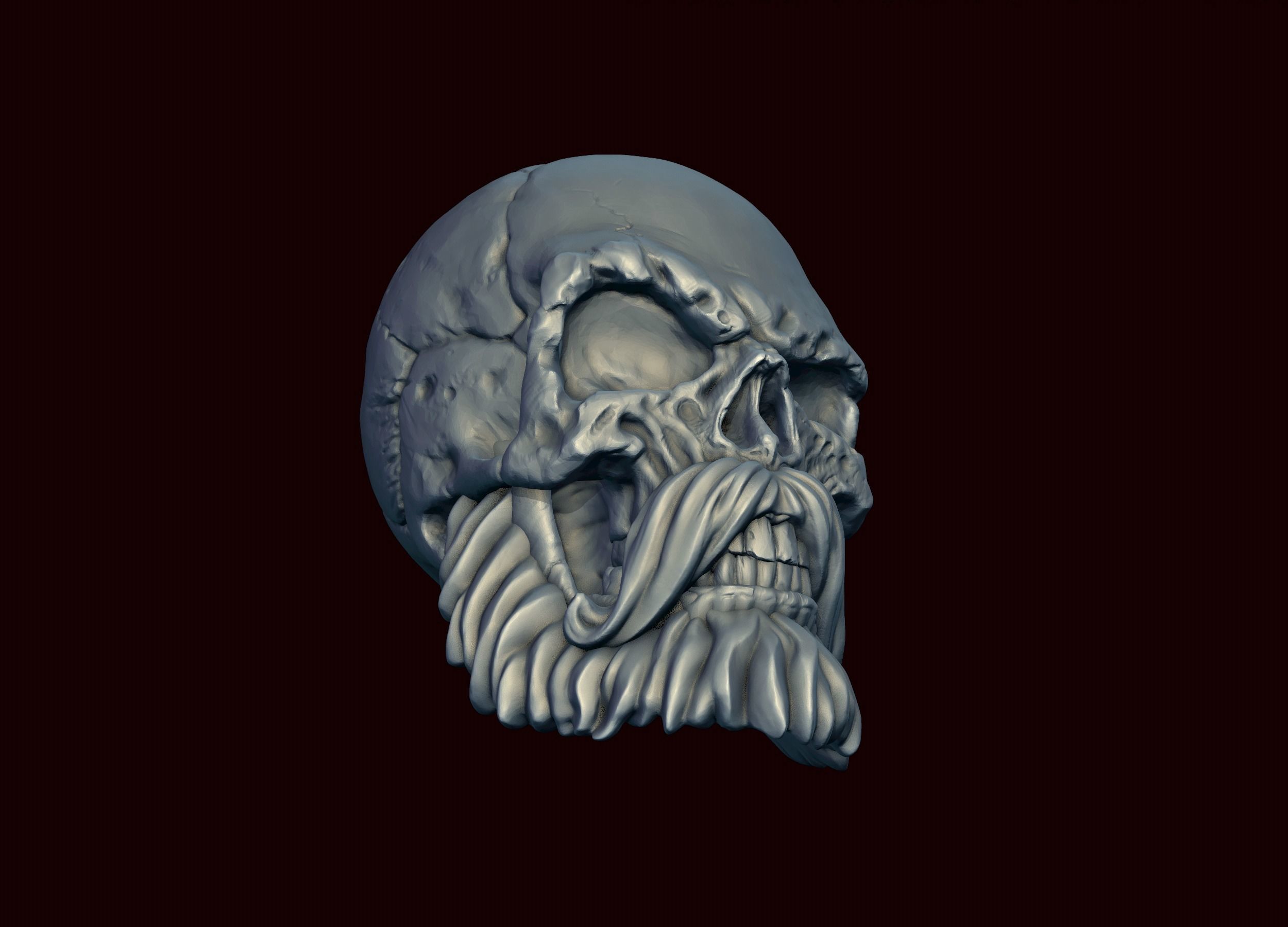 Skull with Beard and Mustache 3D print model_15