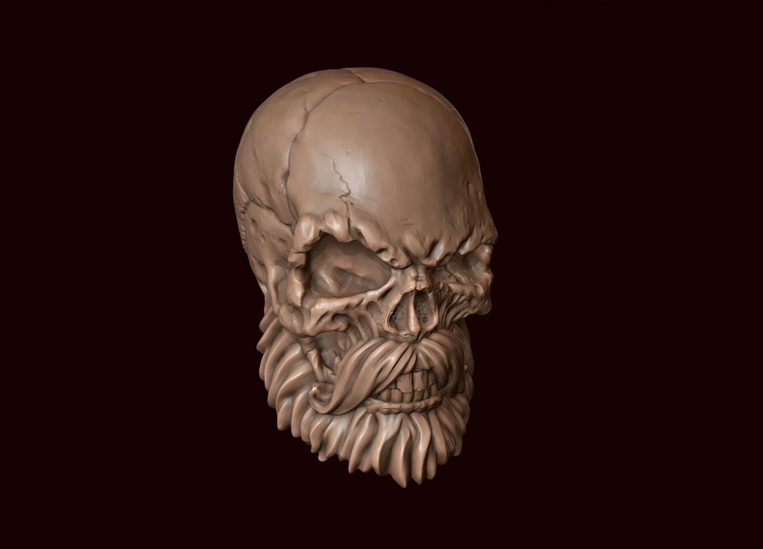 Skull with Beard and Mustache 3D print model_8