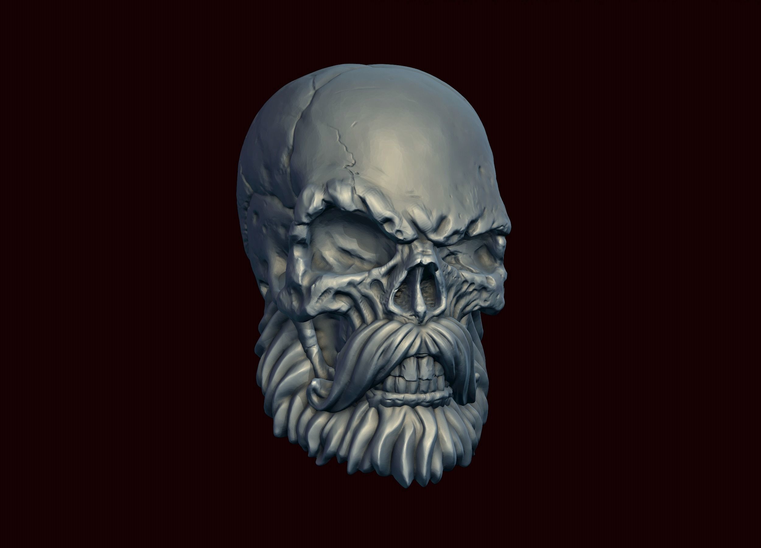 Skull with Beard and Mustache 3D print model_11