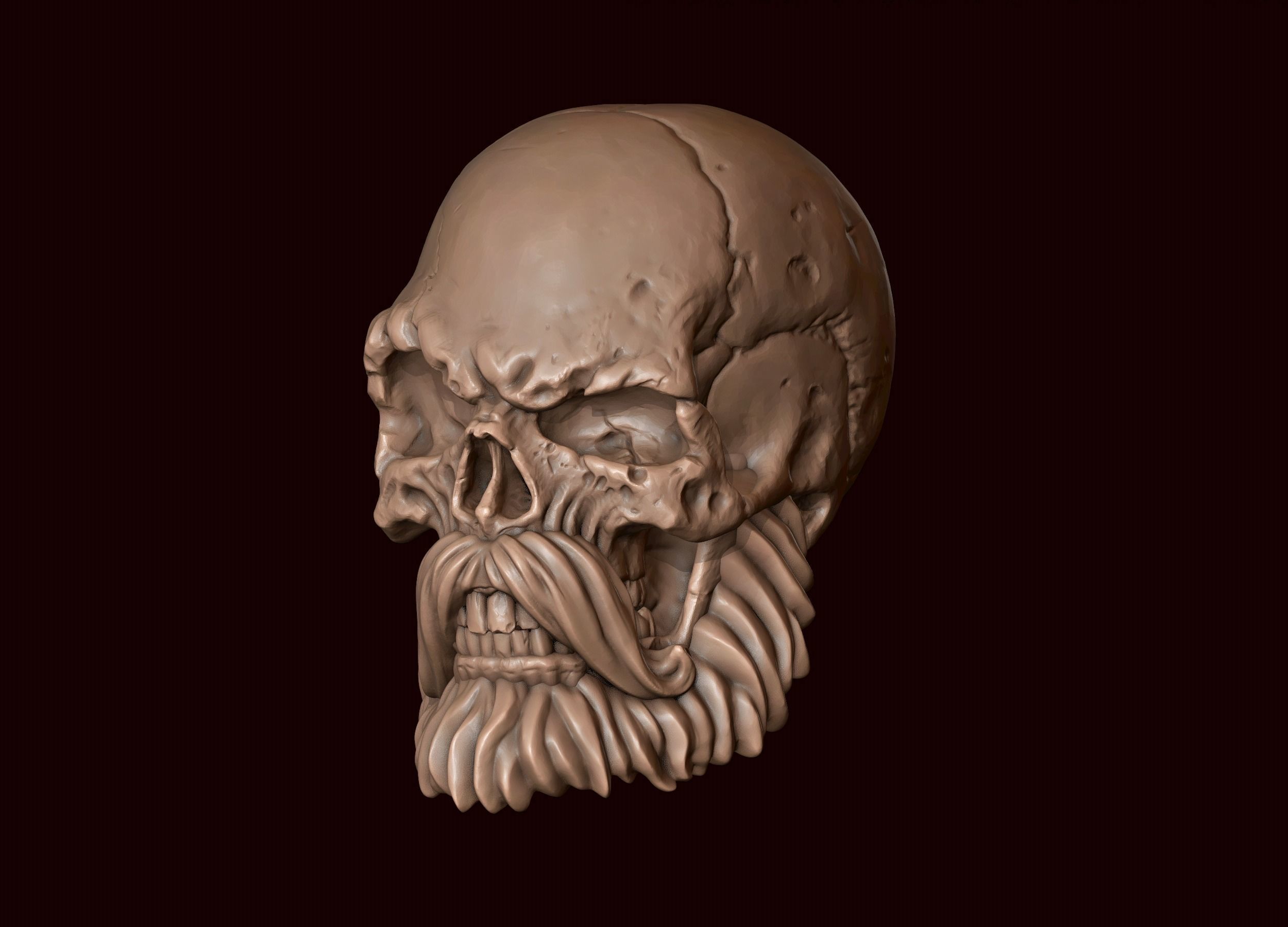 Skull with Beard and Mustache 3D print model_1