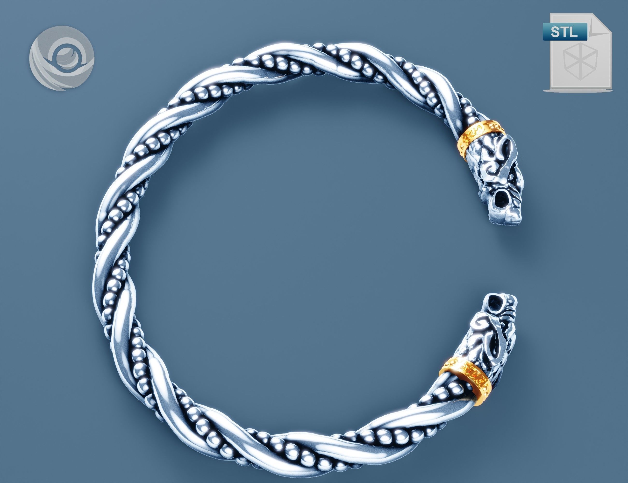 Geri and Freki Ragnarok viking jewelry Thor wolfs arm ring 3D print model_6