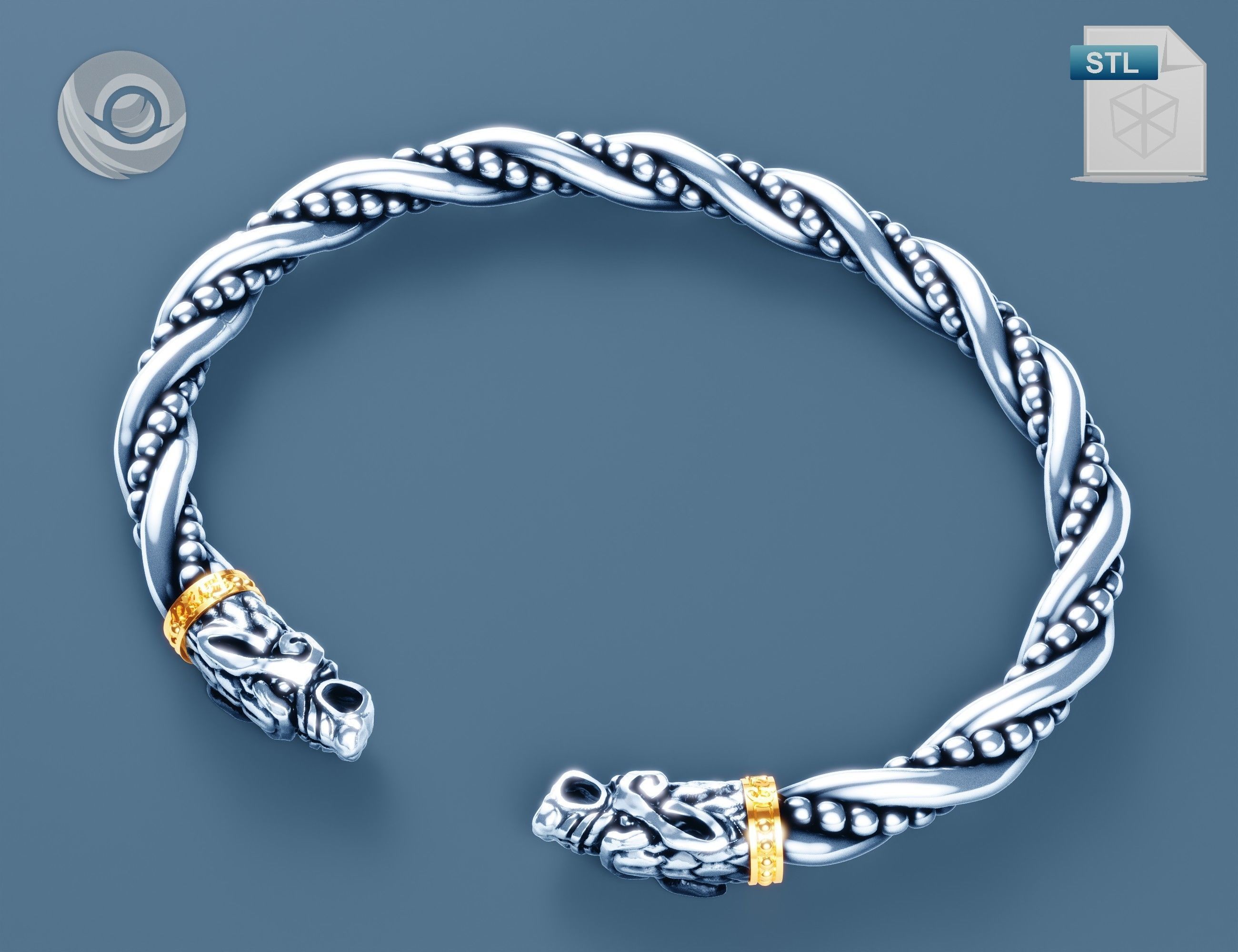 Geri and Freki Ragnarok viking jewelry Thor wolfs arm ring 3D print model_9