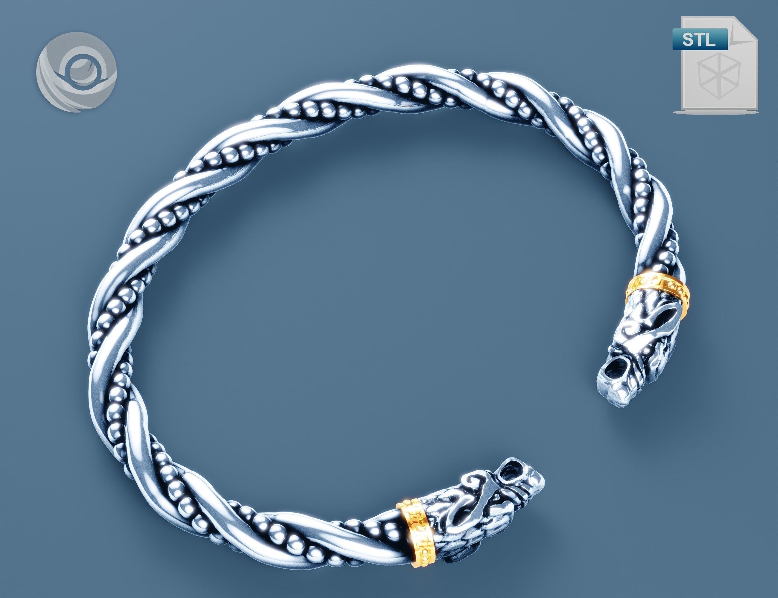 Geri and Freki Ragnarok viking jewelry Thor wolfs arm ring 3D print model_7