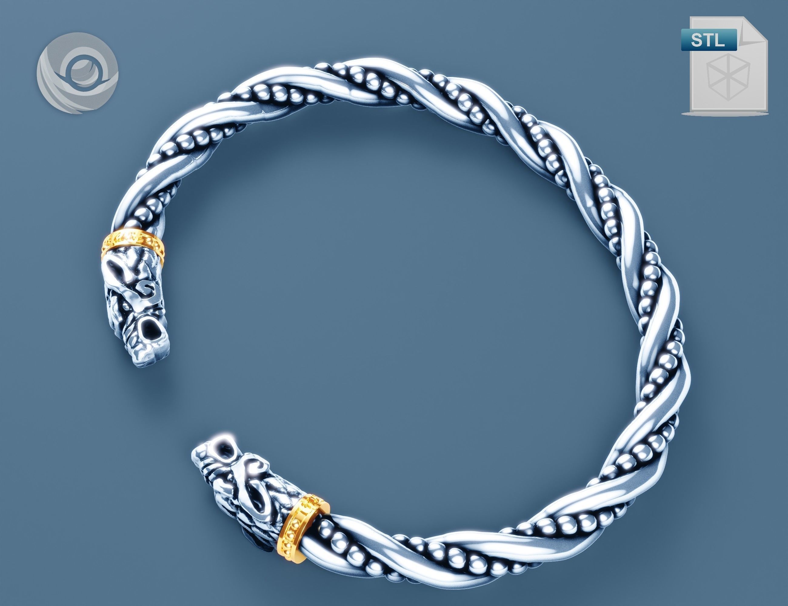 Geri and Freki Ragnarok viking jewelry Thor wolfs arm ring 3D print model_10