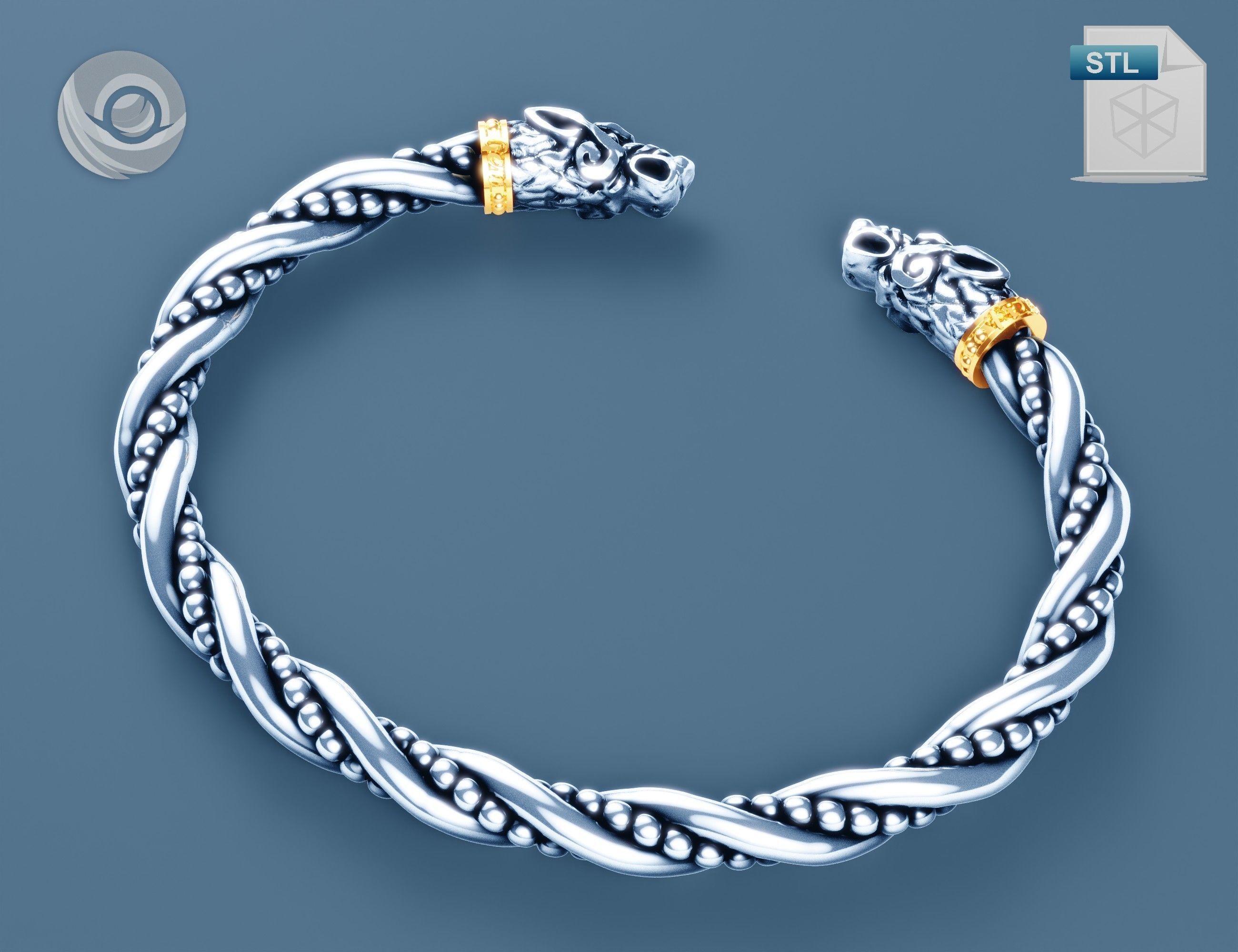 Geri and Freki Ragnarok viking jewelry Thor wolfs arm ring 3D print model_4