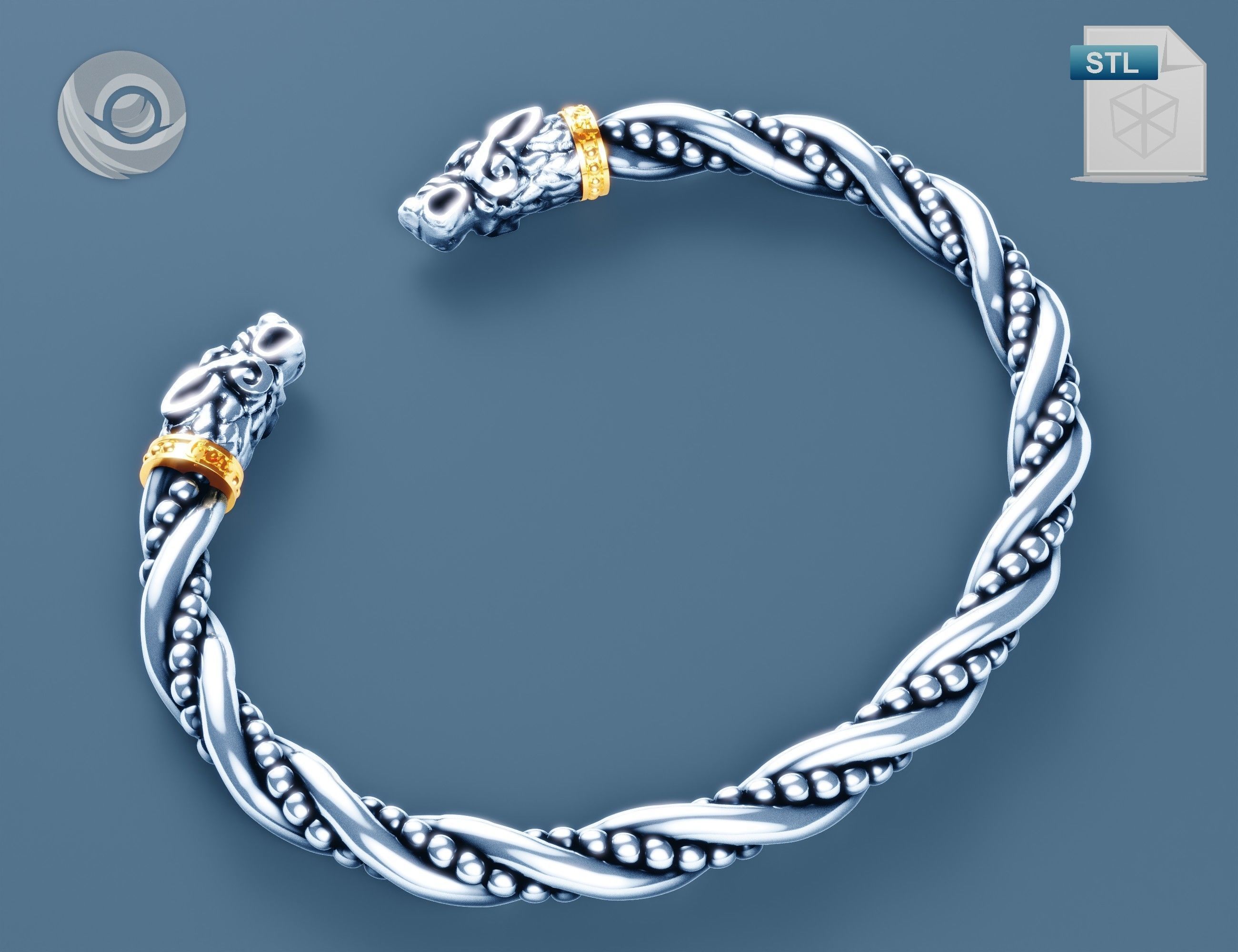 Geri and Freki Ragnarok viking jewelry Thor wolfs arm ring 3D print model_2