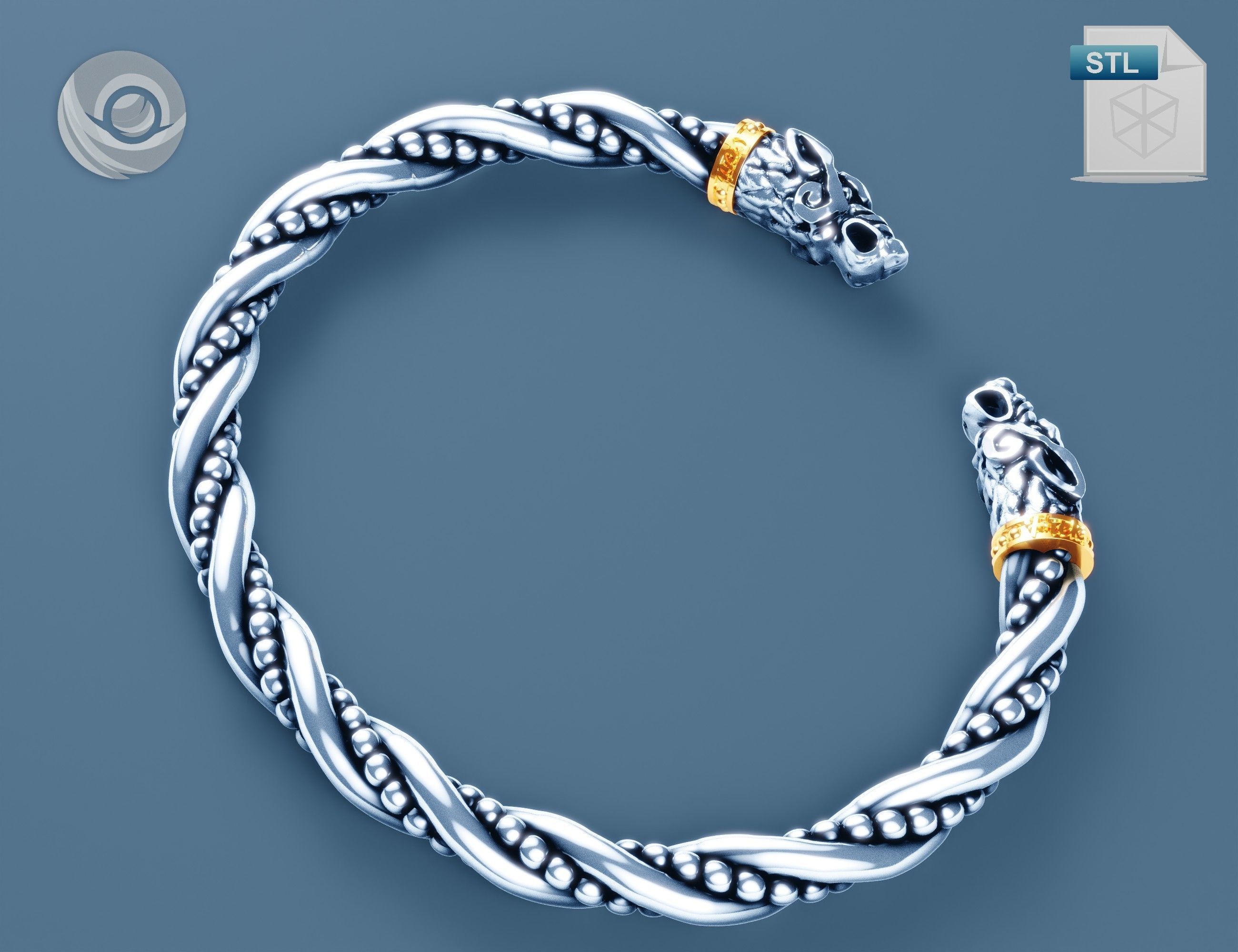 Geri and Freki Ragnarok viking jewelry Thor wolfs arm ring 3D print model_5