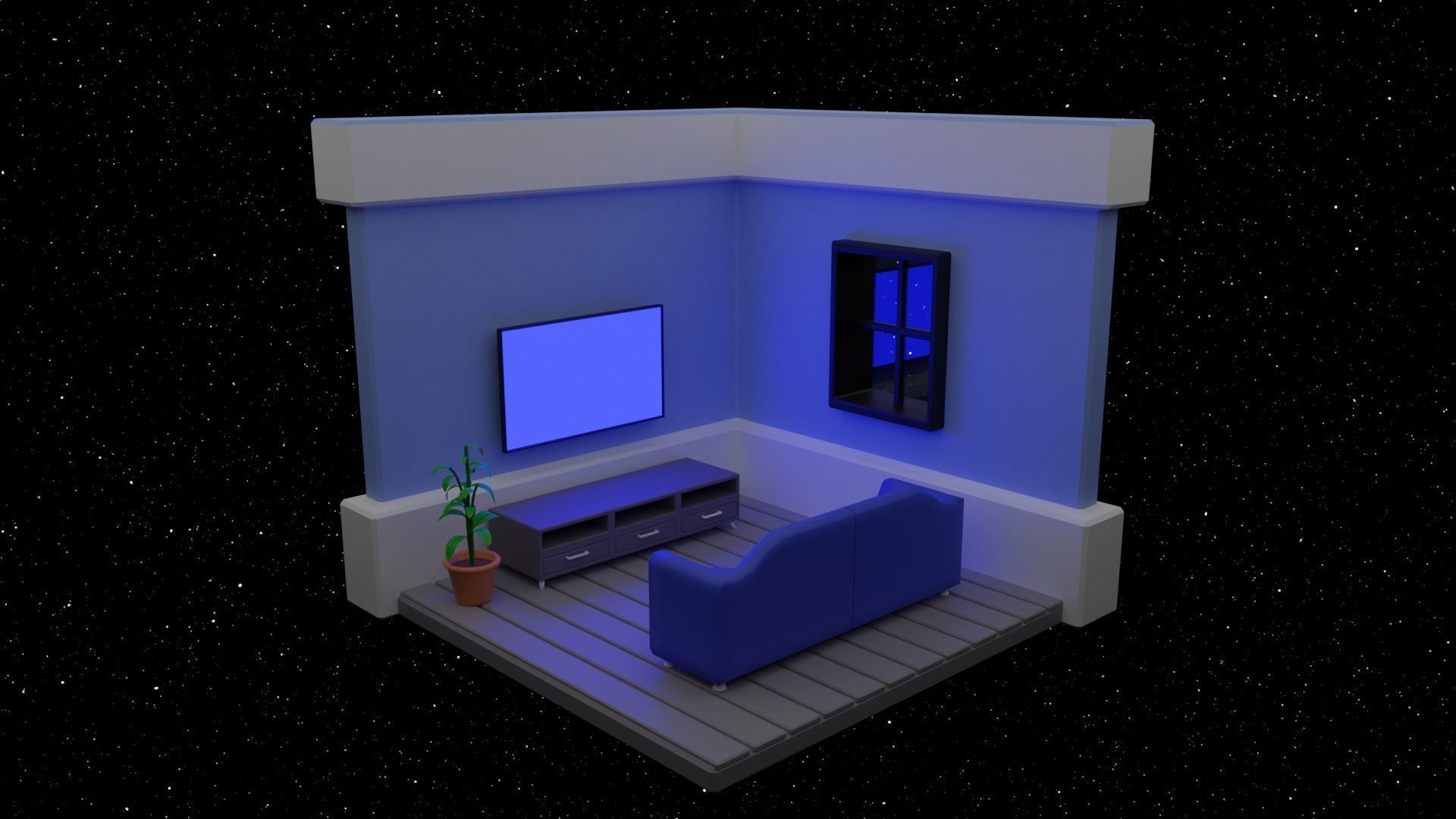 3D Room in the sapce Free 3D model_1