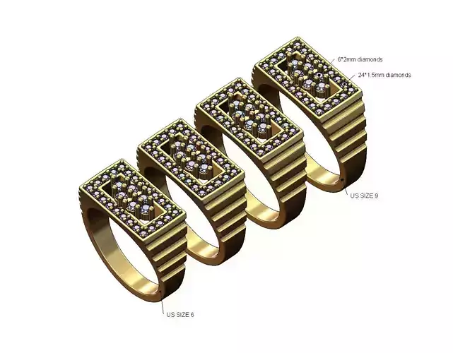 Undulated diamond cluster rectangular top ring US sizes 6to9
