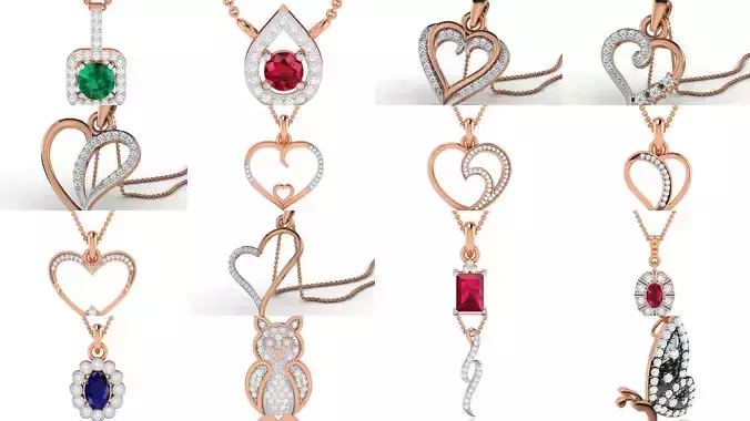 399 Light wt Diamond Charms Pendant 3dm render Detail 3D Model Collection