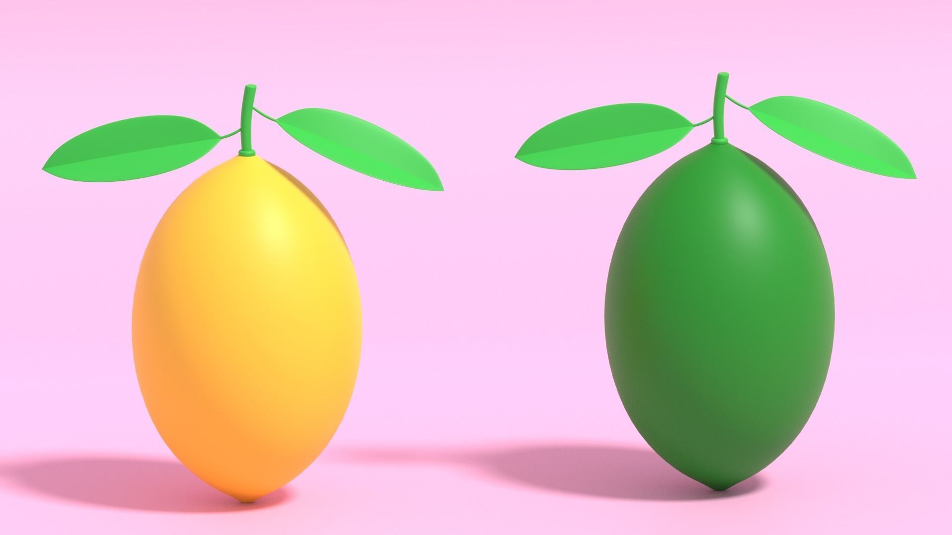 Cartoon Lemon and Lime Fruit Low-poly 3D model_2