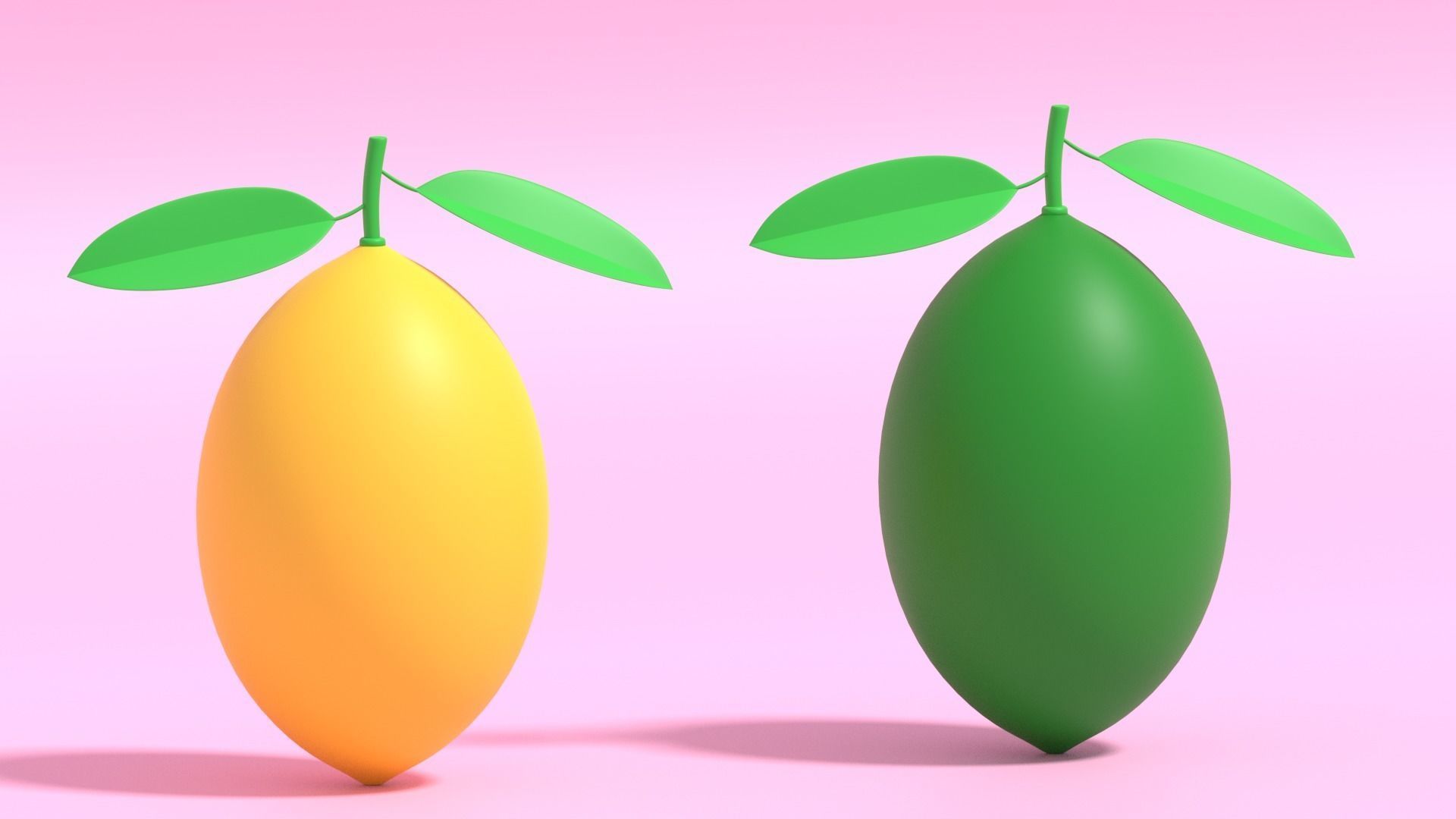 Cartoon Lemon and Lime Fruit Low-poly 3D model_1