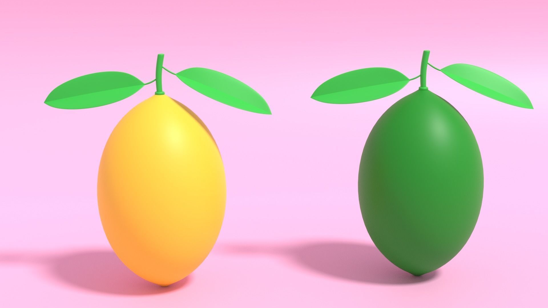 Cartoon Lemon and Lime Fruit Low-poly 3D model_3