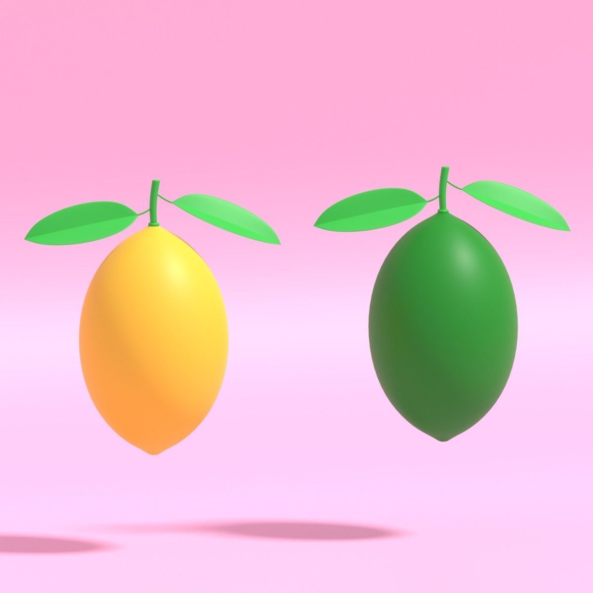 Cartoon Lemon and Lime Fruit Low-poly 3D model_5