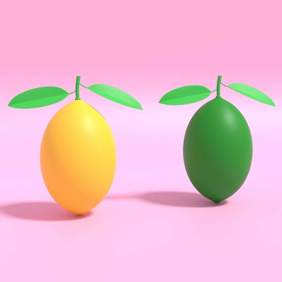 Cartoon Lemon and Lime Fruit Low-poly 3D model_4