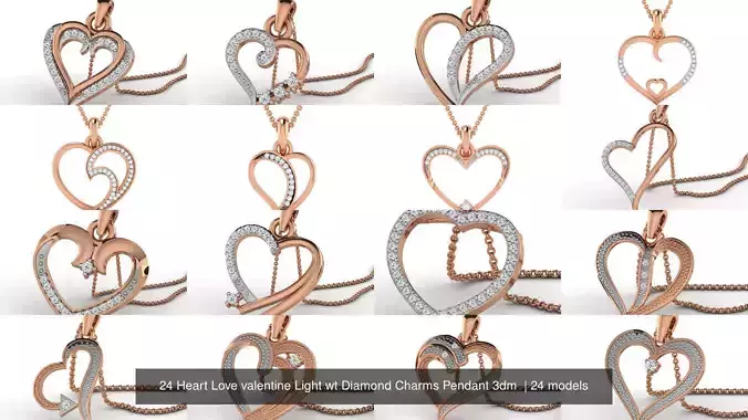 24 Heart Love valentine Light wt Diamond Charms Pendant 3dm  3D Model Collection