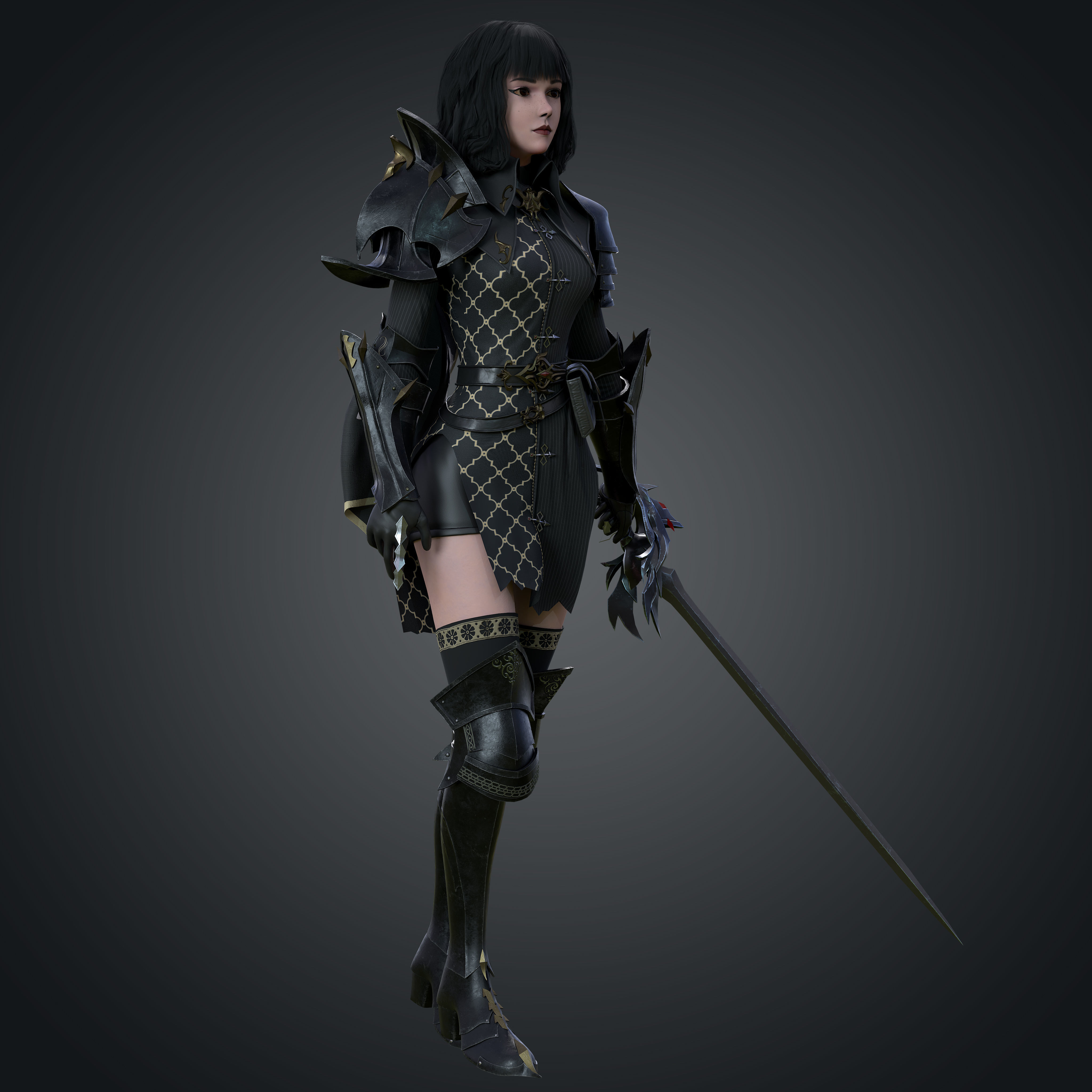 Inquisitor - Game Ready woman dressed in armor and holding sword Low-poly 3D model_4