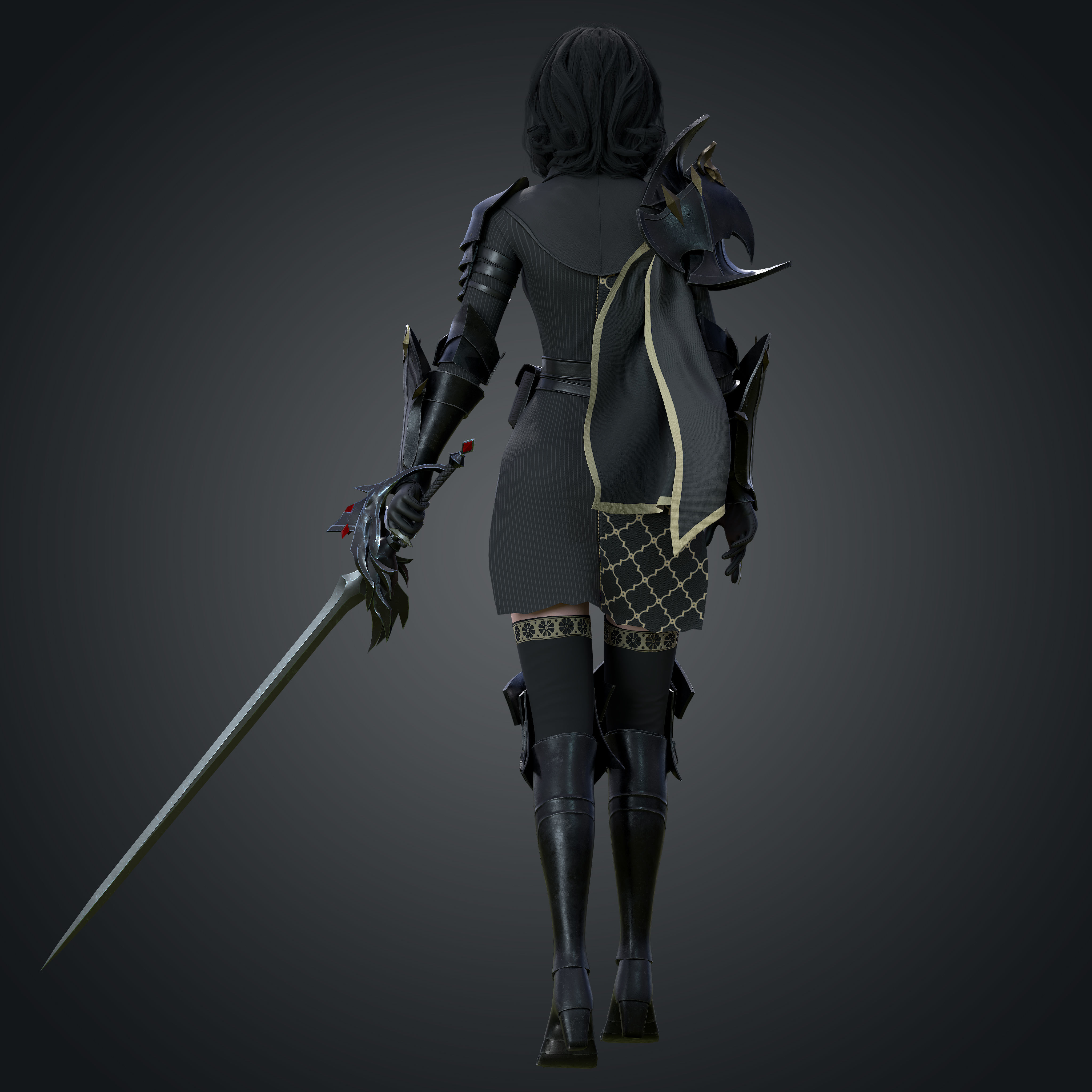 Inquisitor - Game Ready woman dressed in armor and holding sword Low-poly 3D model_5