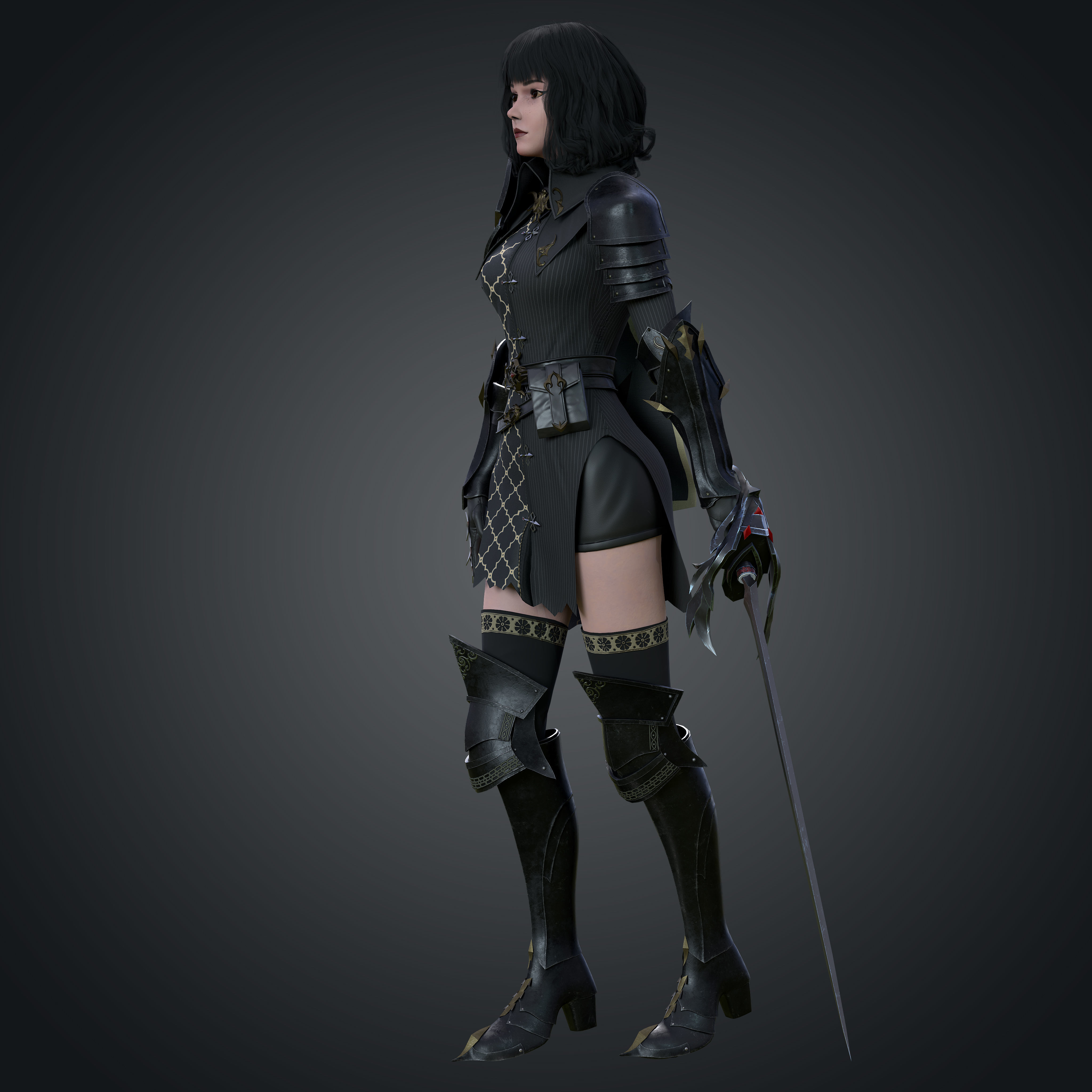 Inquisitor - Game Ready woman dressed in armor and holding sword Low-poly 3D model_6