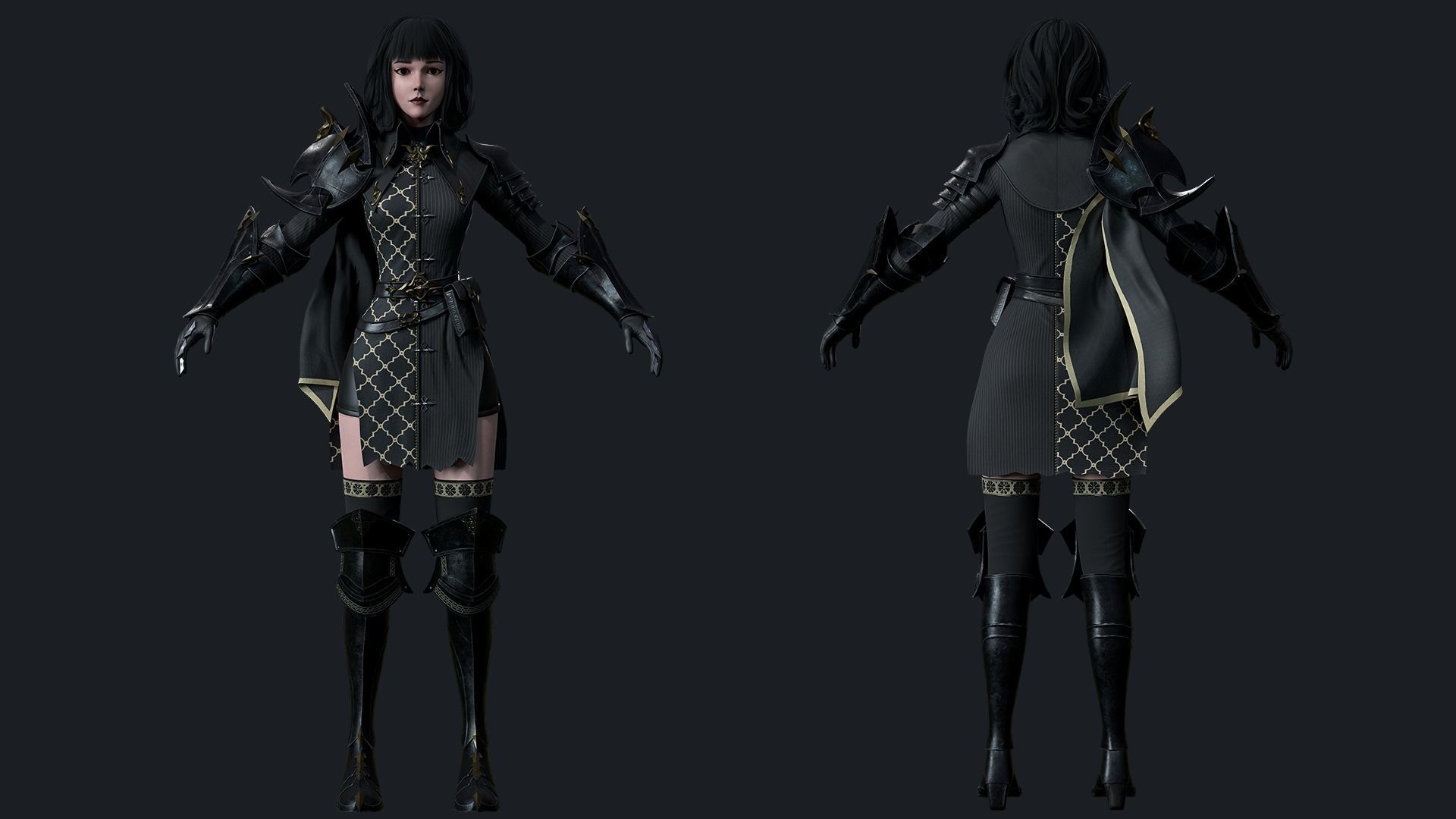 Inquisitor - Game Ready woman dressed in armor and holding sword Low-poly 3D model_9