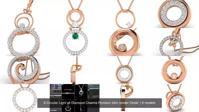 9 Circular Light wt Diamond Charms Pendant 3dm render Detail 