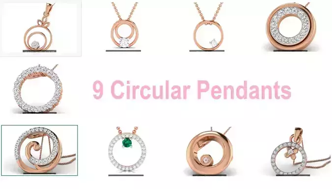 9 Circular Light wt Diamond Charms Pendant 3dm render Detail  3D Model Collection