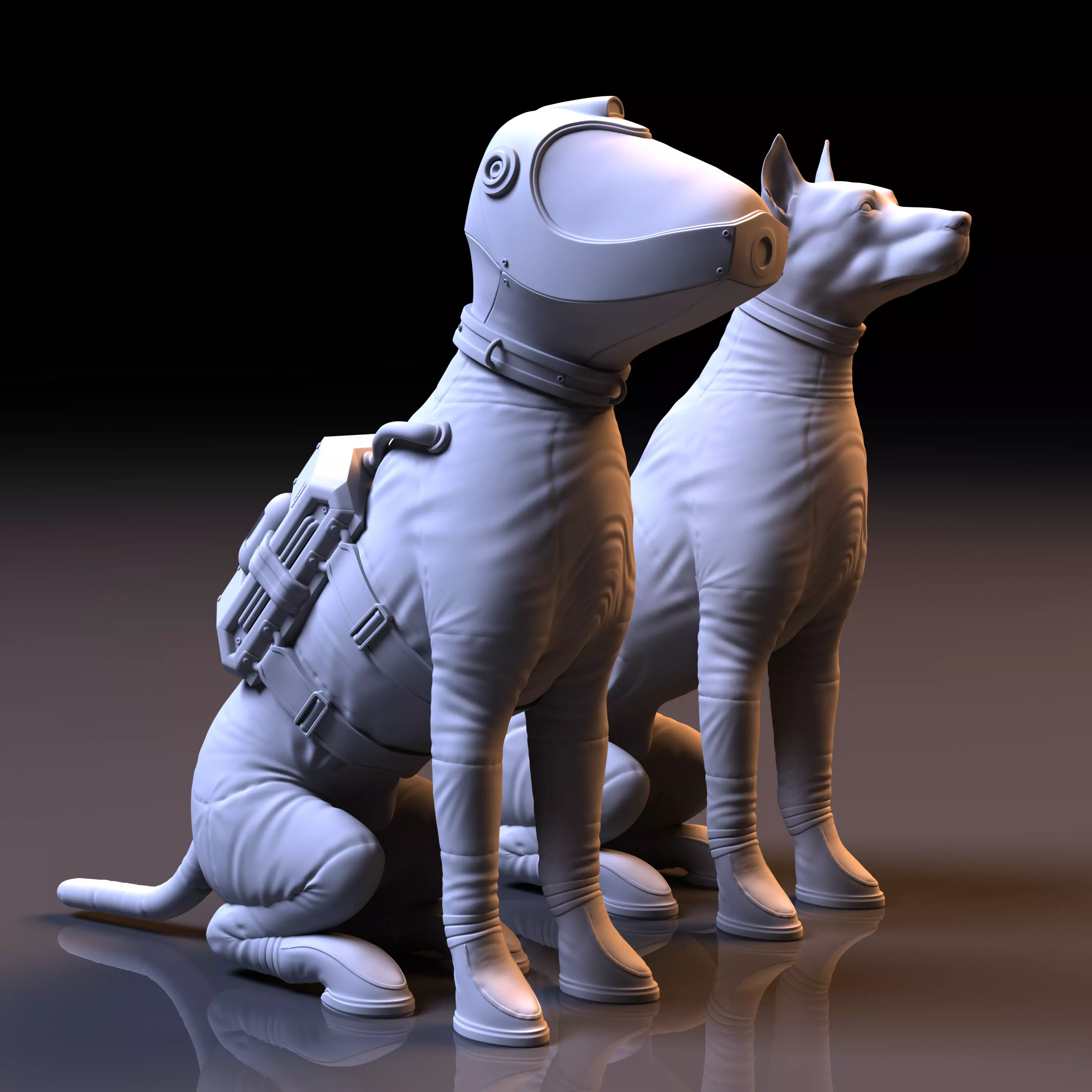 Spacedog two dogs in space suit 3D print model_0