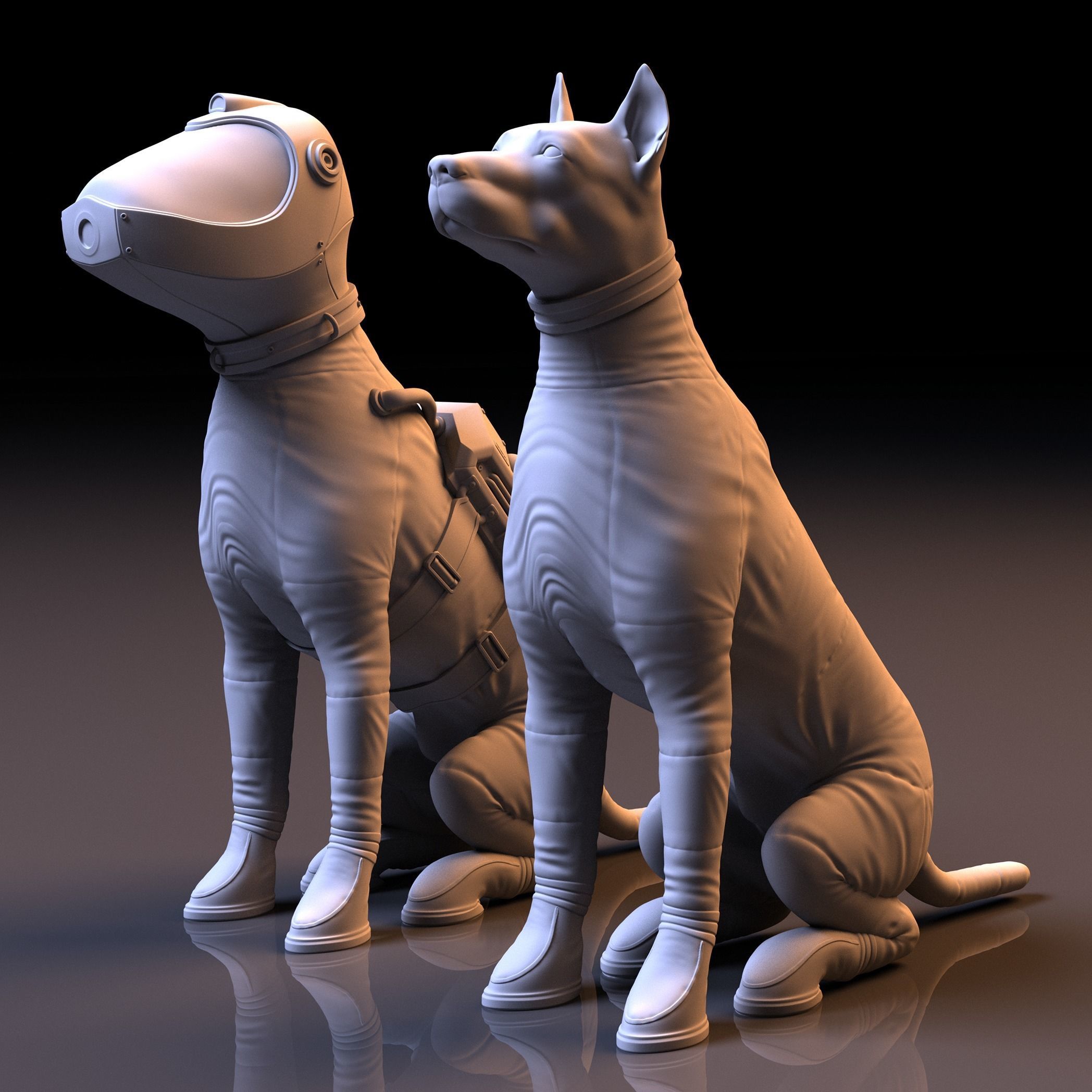 Spacedog two dogs in space suit 3D print model_1