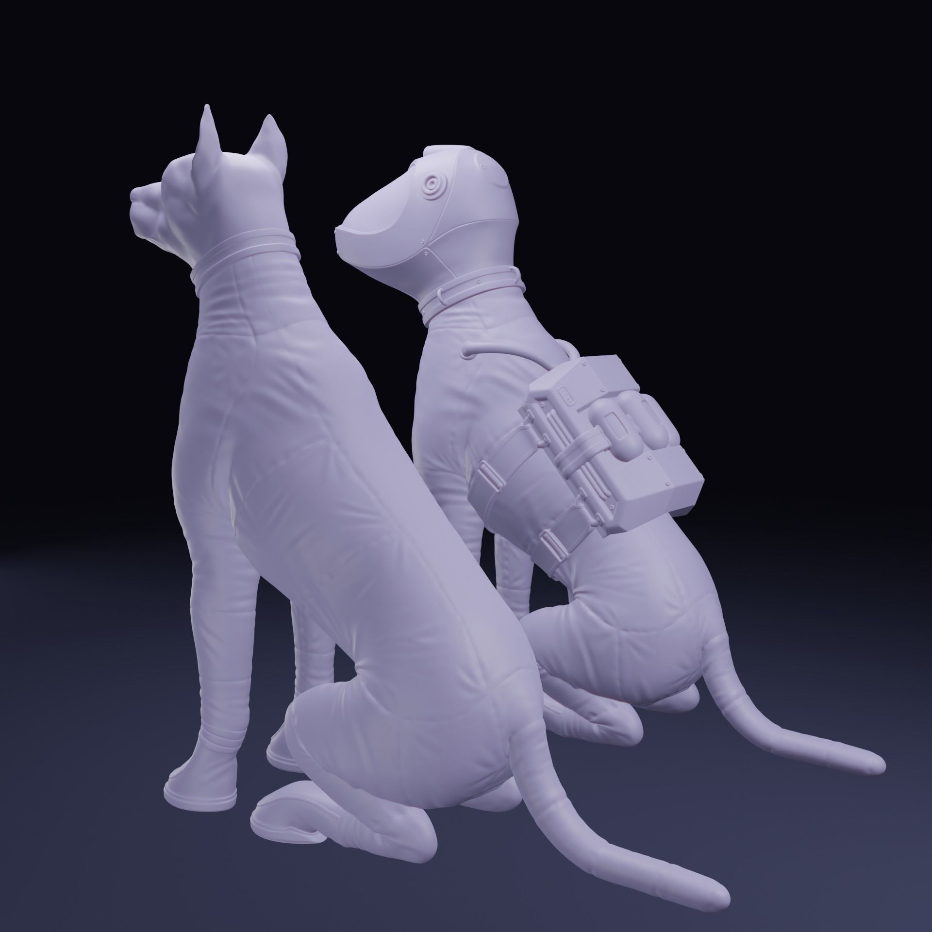 Spacedog two dogs in space suit 3D print model_4
