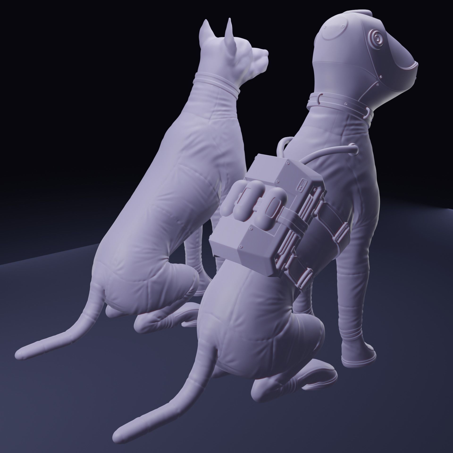 Spacedog two dogs in space suit 3D print model_5