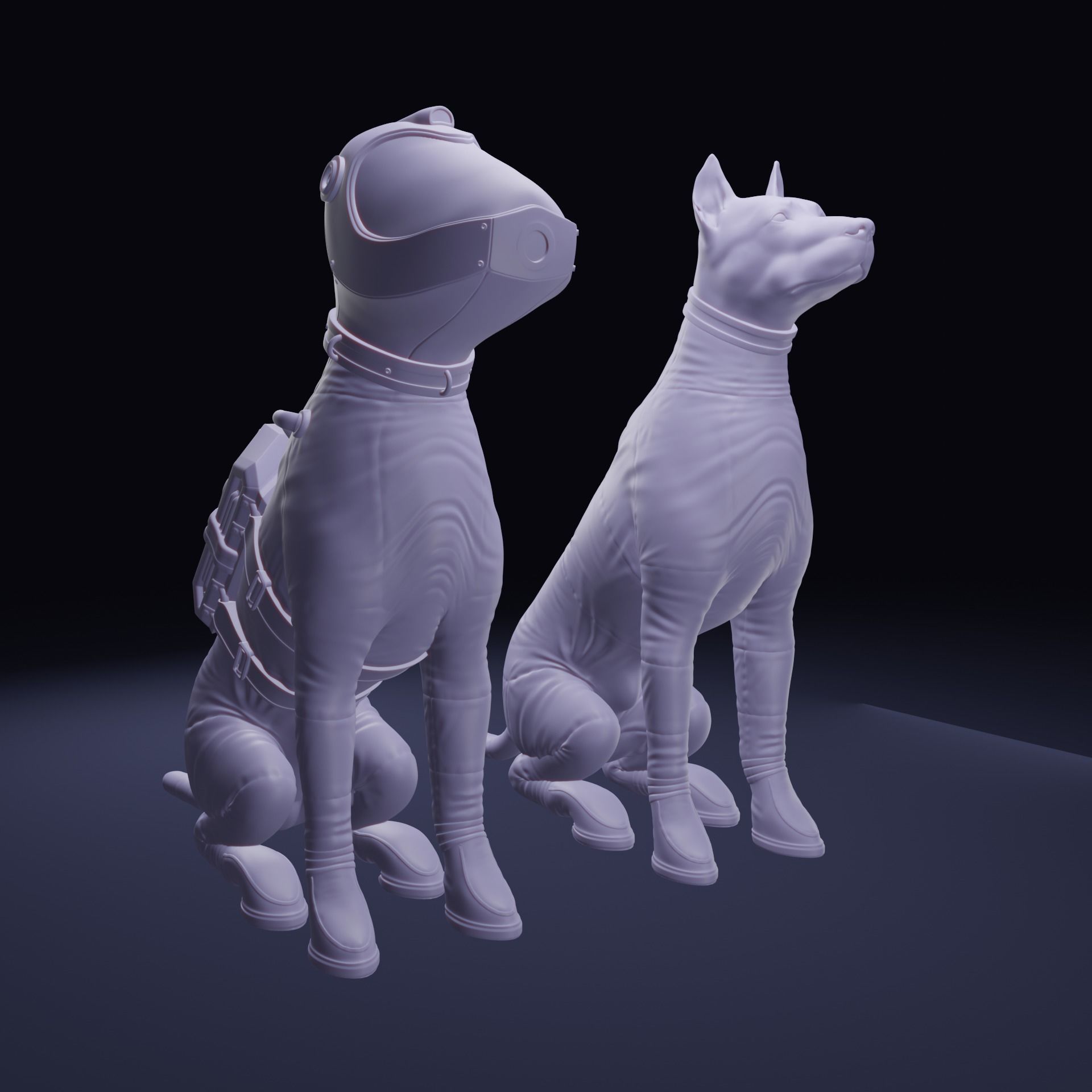 Spacedog two dogs in space suit 3D print model_6